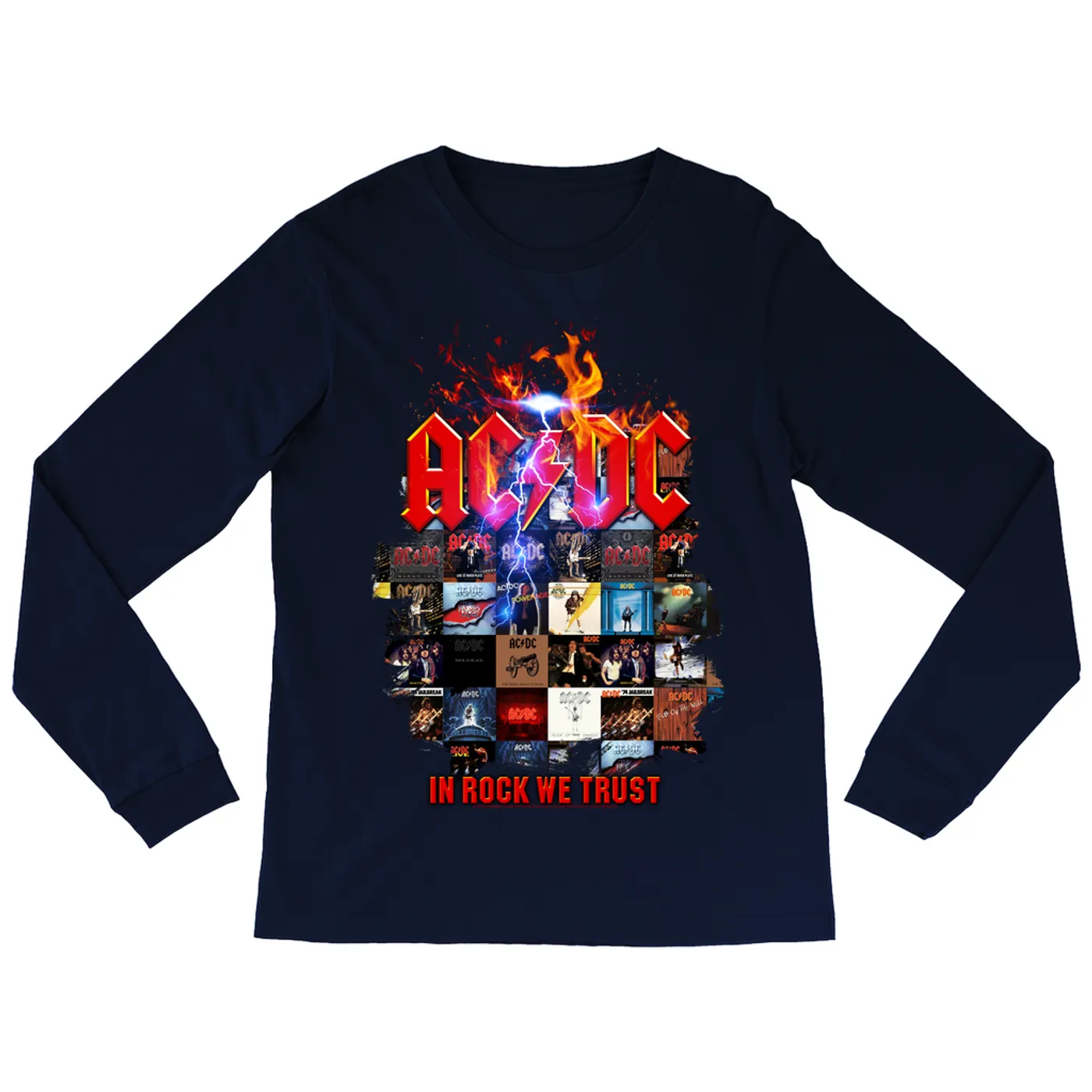 AC/DC Long Sleeve Shirt | In Rock We Trust Album Collage ACDC Shirt