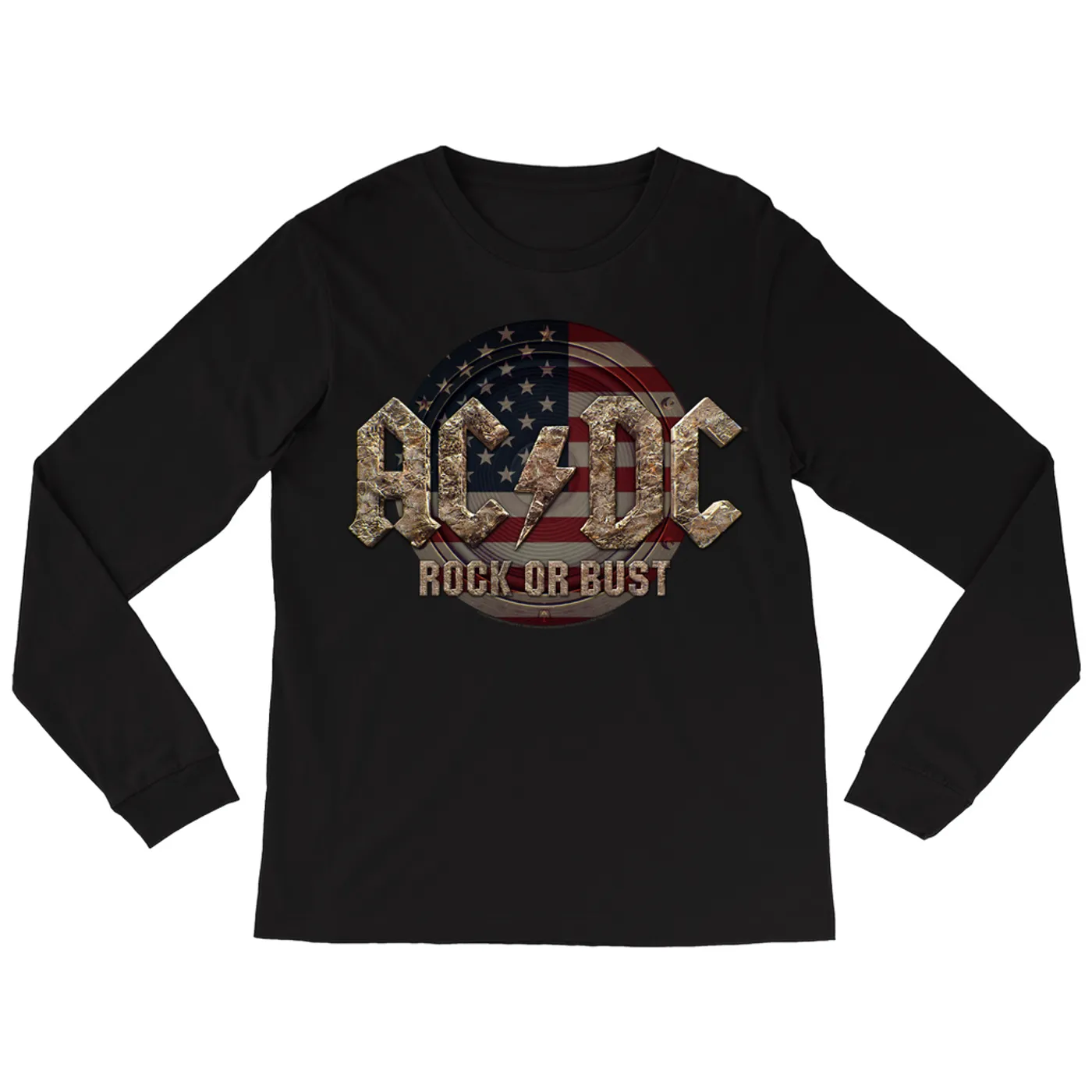 AC/DC Long Sleeve Shirt | Rock Or Bust USA Flag ACDC Shirt