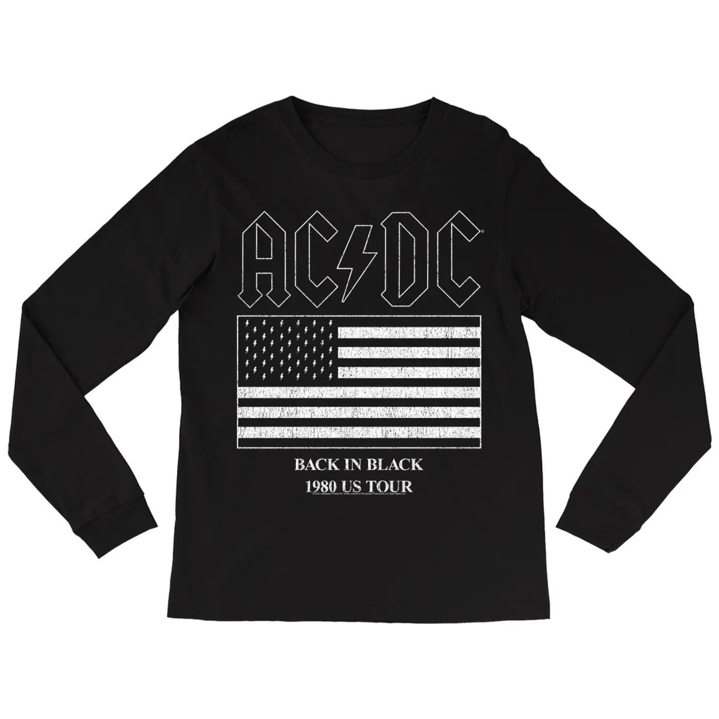AC/DC Long Sleeve Shirt | Back In Black Flag Tour 1980 Distressed ACDC Shirt