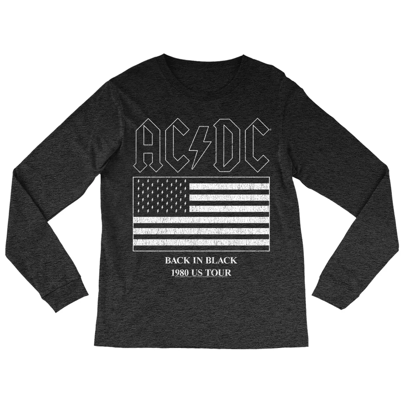 AC/DC Long Sleeve Shirt | Back In Black Flag Tour 1980 Distressed ACDC Shirt