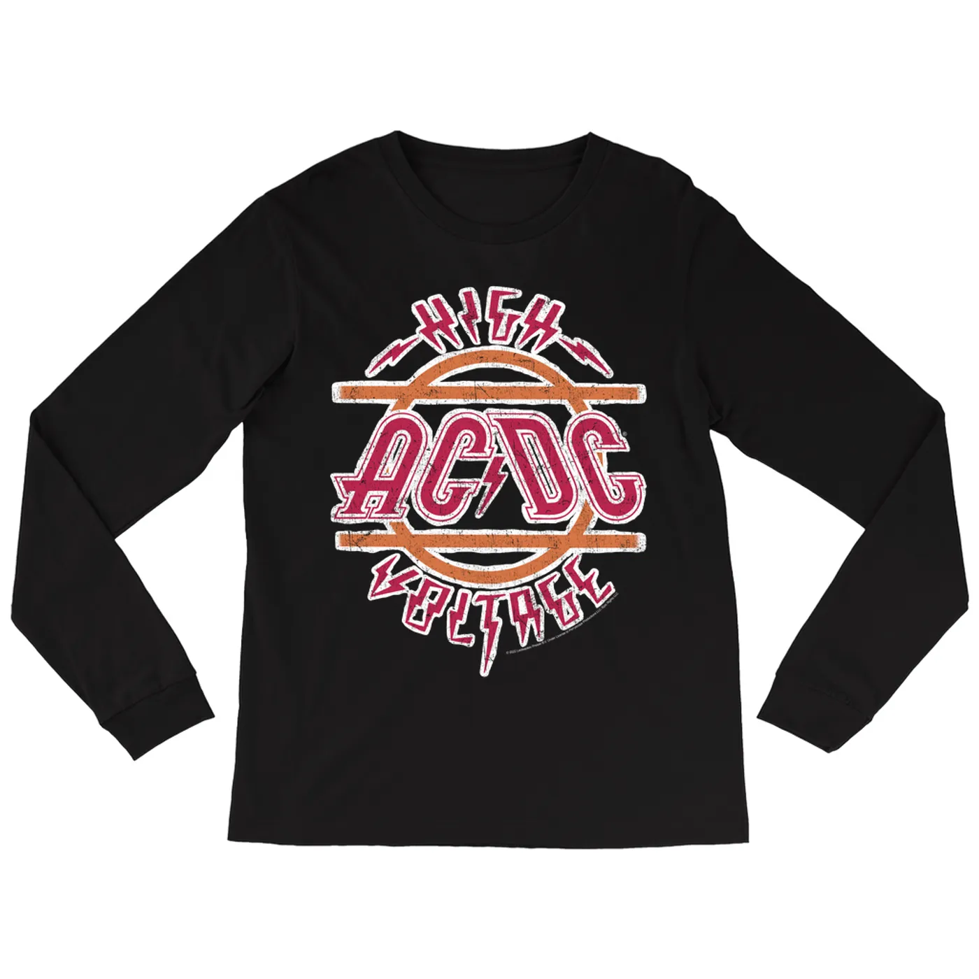 AC/DC Long Sleeve Shirt | Retro Red And Orange High Voltage Distressed ACDC Shirt