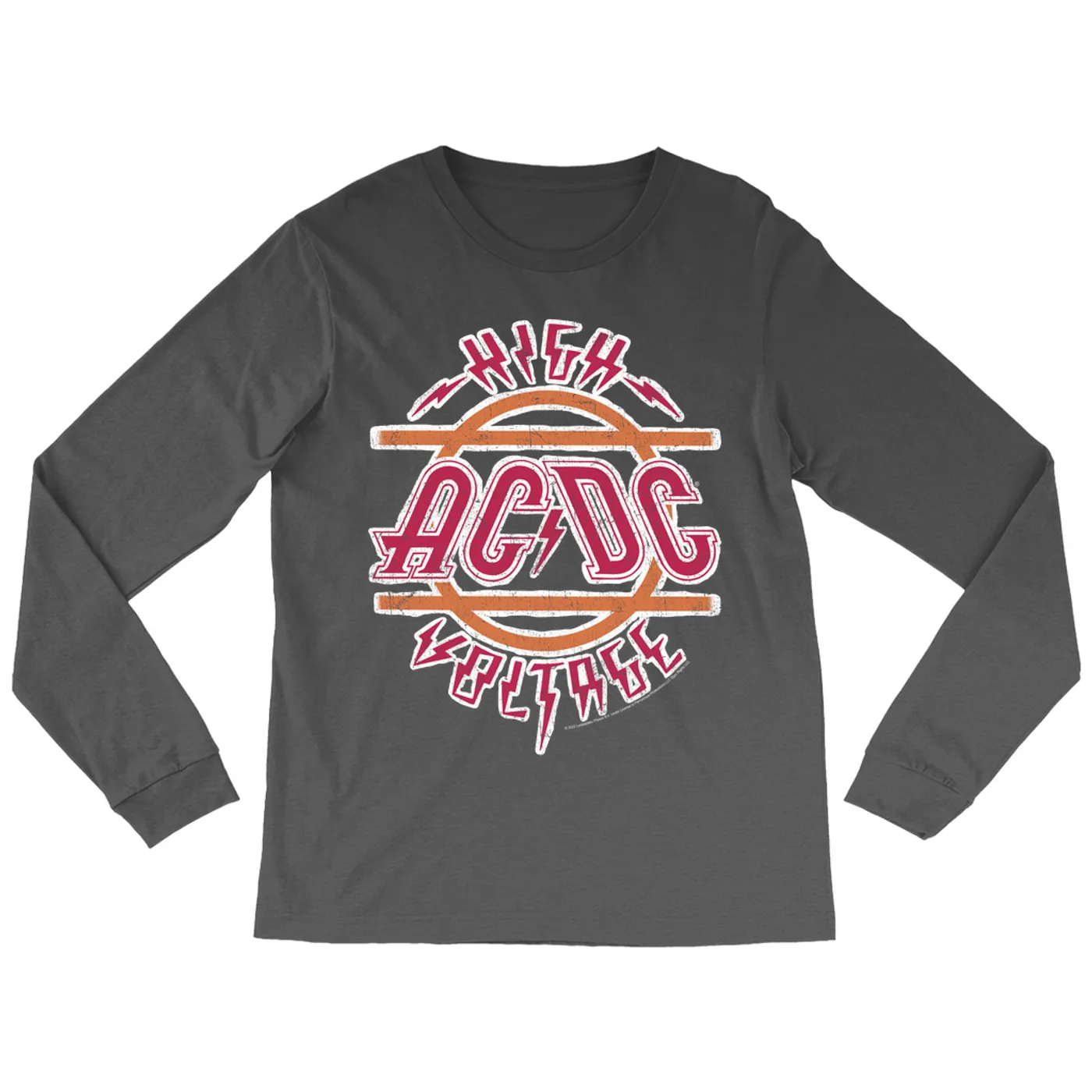 AC/DC Long Sleeve Shirt | Retro Red And Orange High Voltage Distressed ACDC Shirt