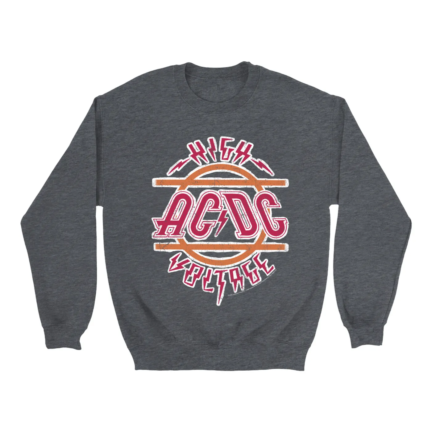 AC/DC Sweatshirt | Retro Red And Orange High Voltage Distressed ACDC Sweatshirt