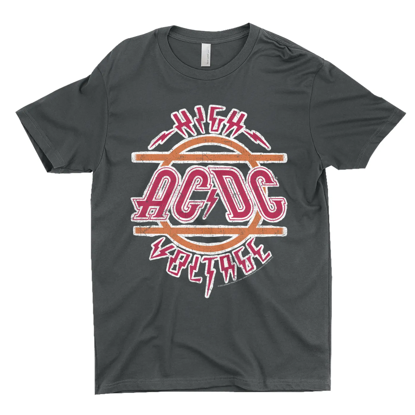 AC/DC T-Shirt | Retro Red And Orange High Voltage Distressed ACDC Shirt