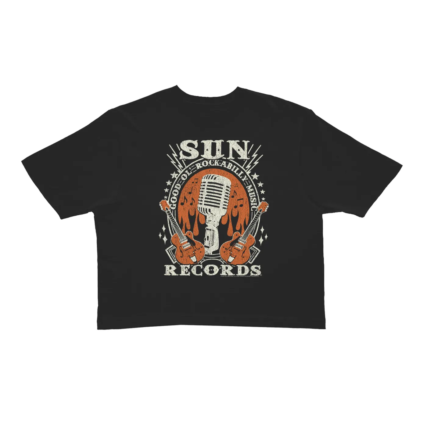 Sun Records Ladies' Crop Tee | Good Ol' Rockabilly Music Distressed Sun Records Crop T-shirt