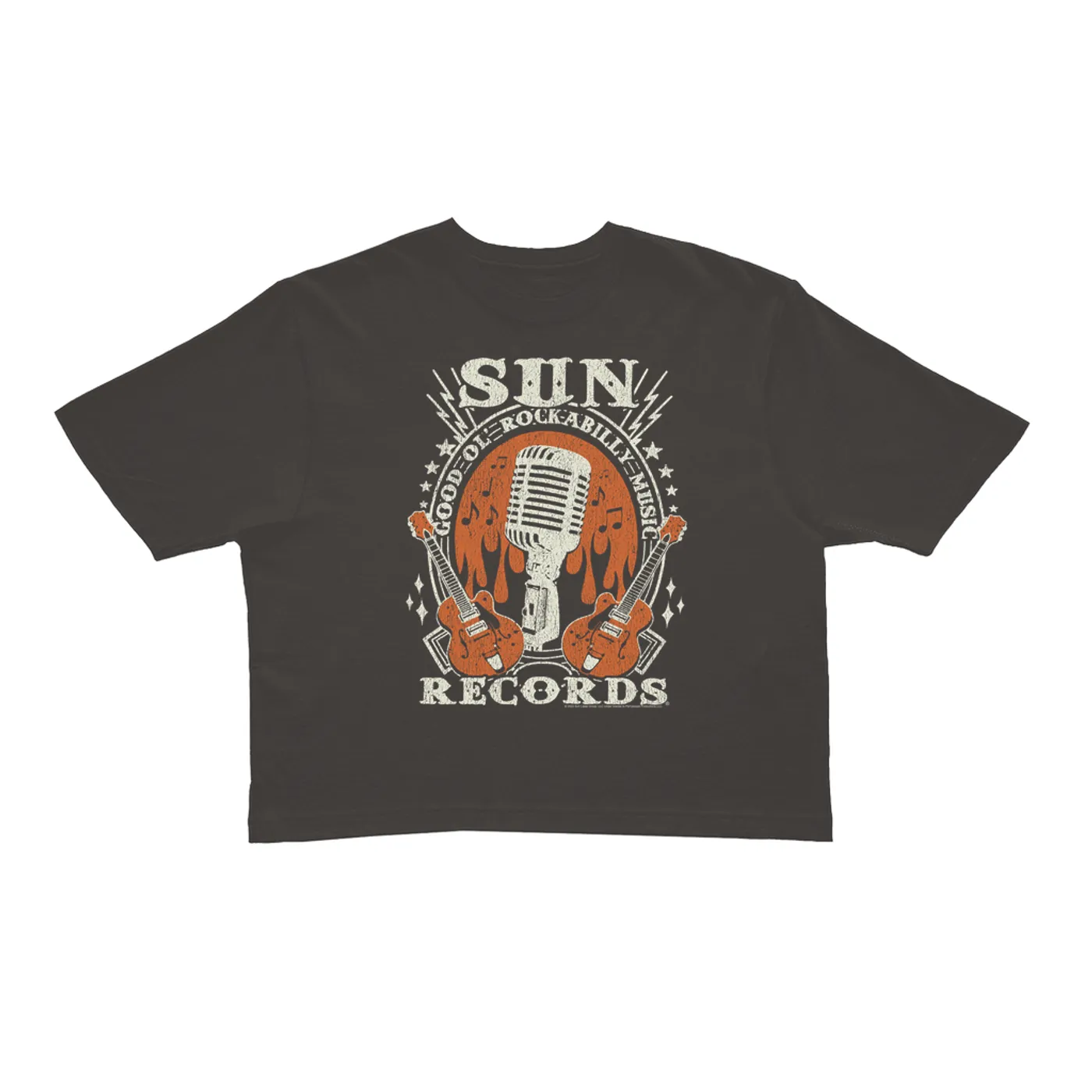 Sun Records Ladies' Crop Tee | Good Ol' Rockabilly Music Distressed Sun Records Crop T-shirt