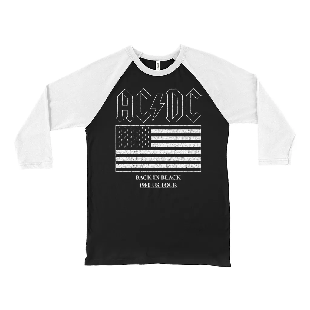 3/4 Sleeve Baseball Tee | Back In Black Flag Tour 1980 Distressed Shirt