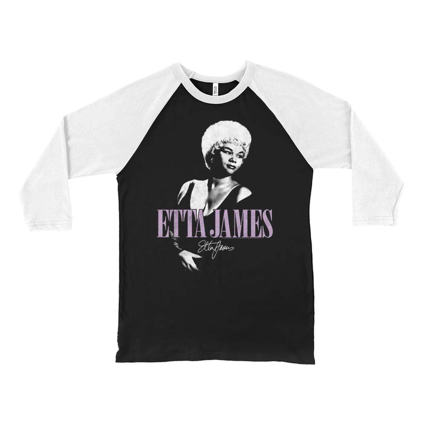 Etta James 3/4 Sleeve Baseball Tee | Circa 1965 Purple Image With Signature Etta James Shirt