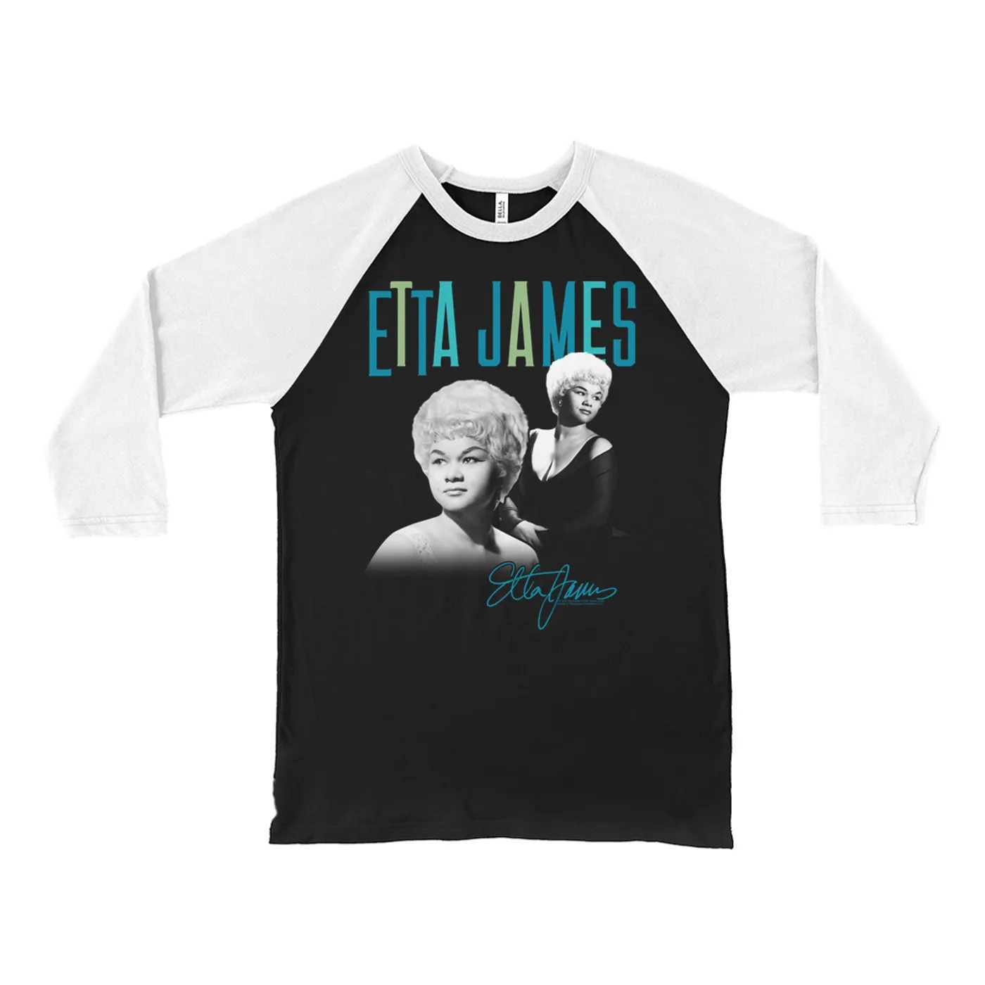 Etta James 3/4 Sleeve Baseball Tee | Teal Photo Collage Etta James Shirt