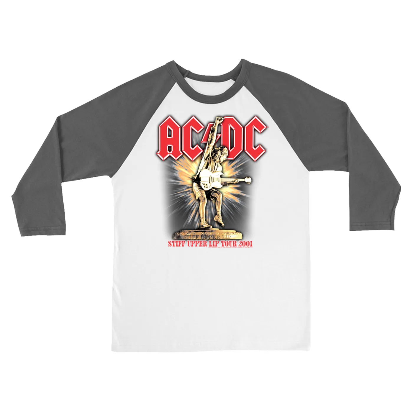 AC/DC 3/4 Sleeve Baseball Tee | Angus Guitar Rock N' Roll Starburst (Merchbar Exclusive) ACDC Shirt