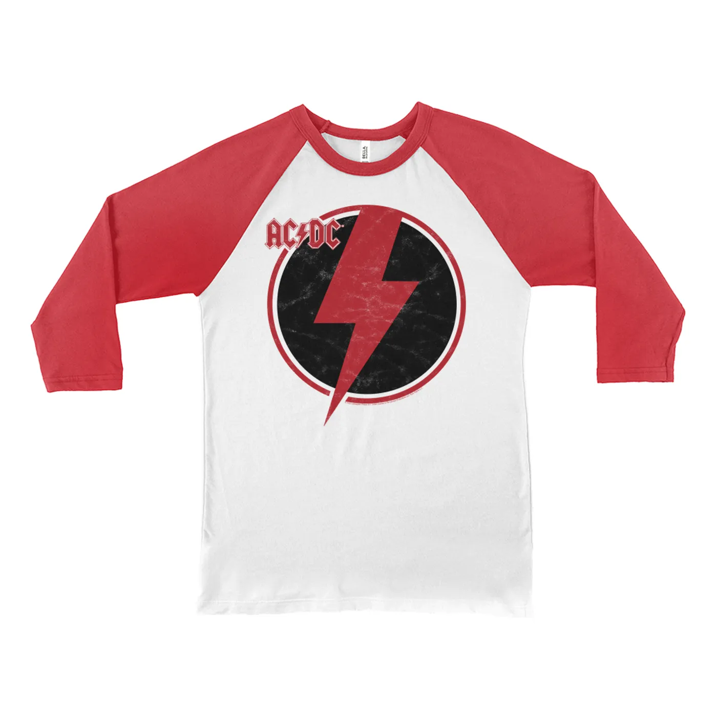 AC/DC 3/4 Sleeve Baseball Tee | Black Red Bolt ACDC Shirt
