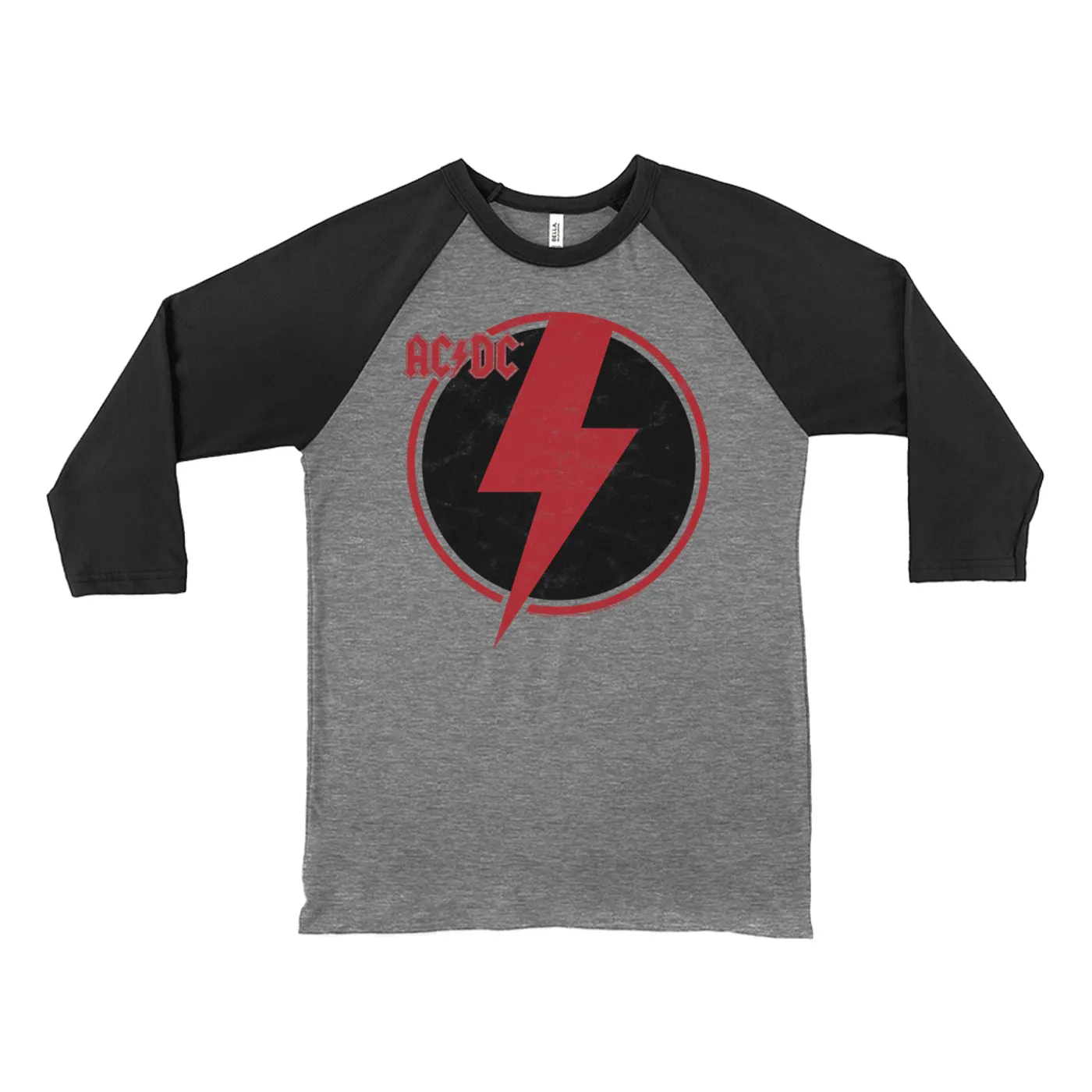 AC/DC 3/4 Sleeve Baseball Tee | Black Red Bolt ACDC Shirt