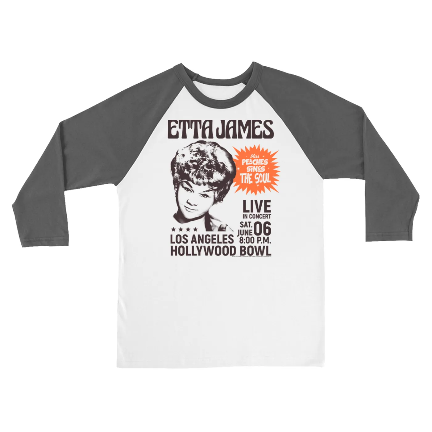 Etta James 3/4 Sleeve Baseball Tee | Miss Peaches At Hollywood Bowl Etta James Shirt