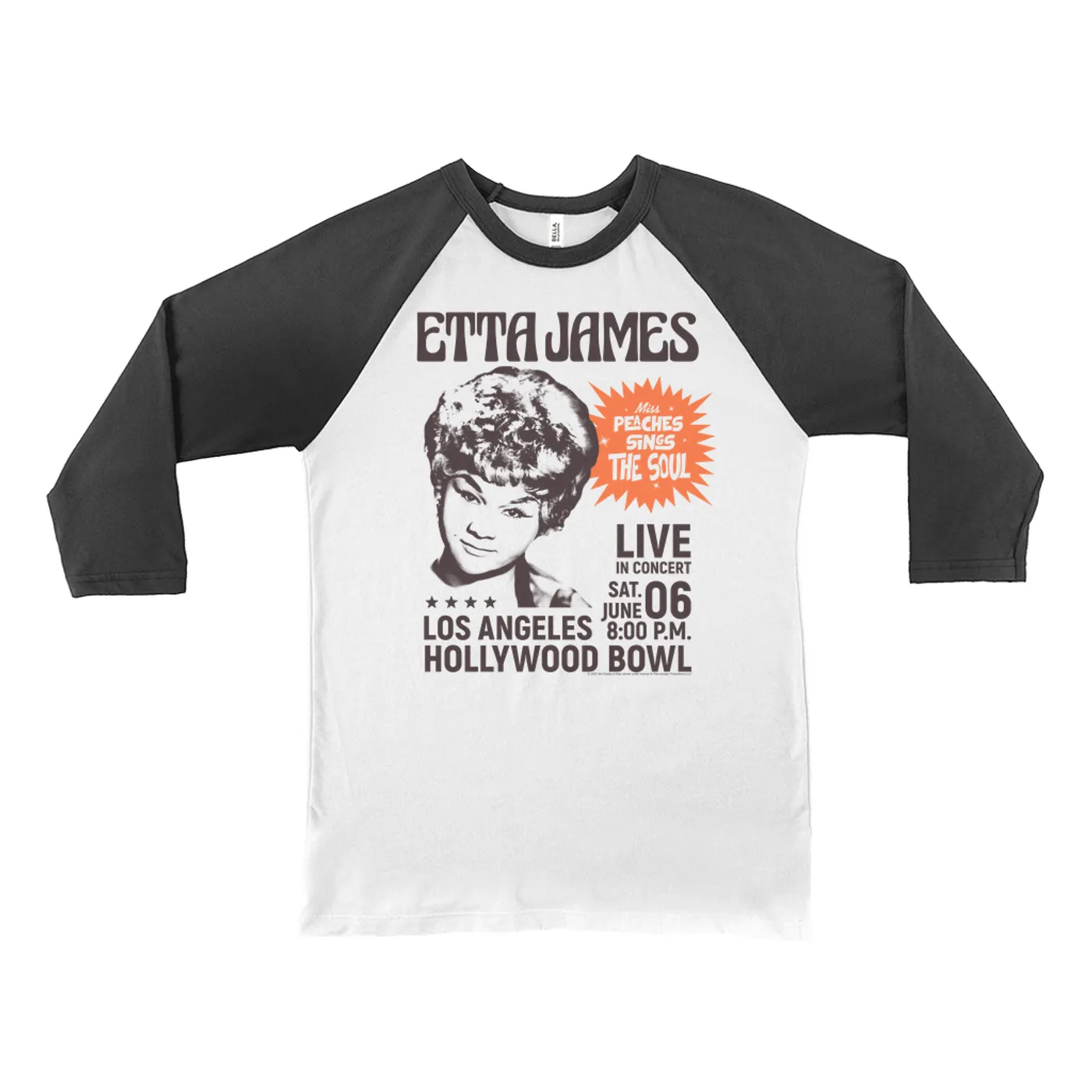 Etta James 3/4 Sleeve Baseball Tee | Miss Peaches At Hollywood Bowl Etta James Shirt