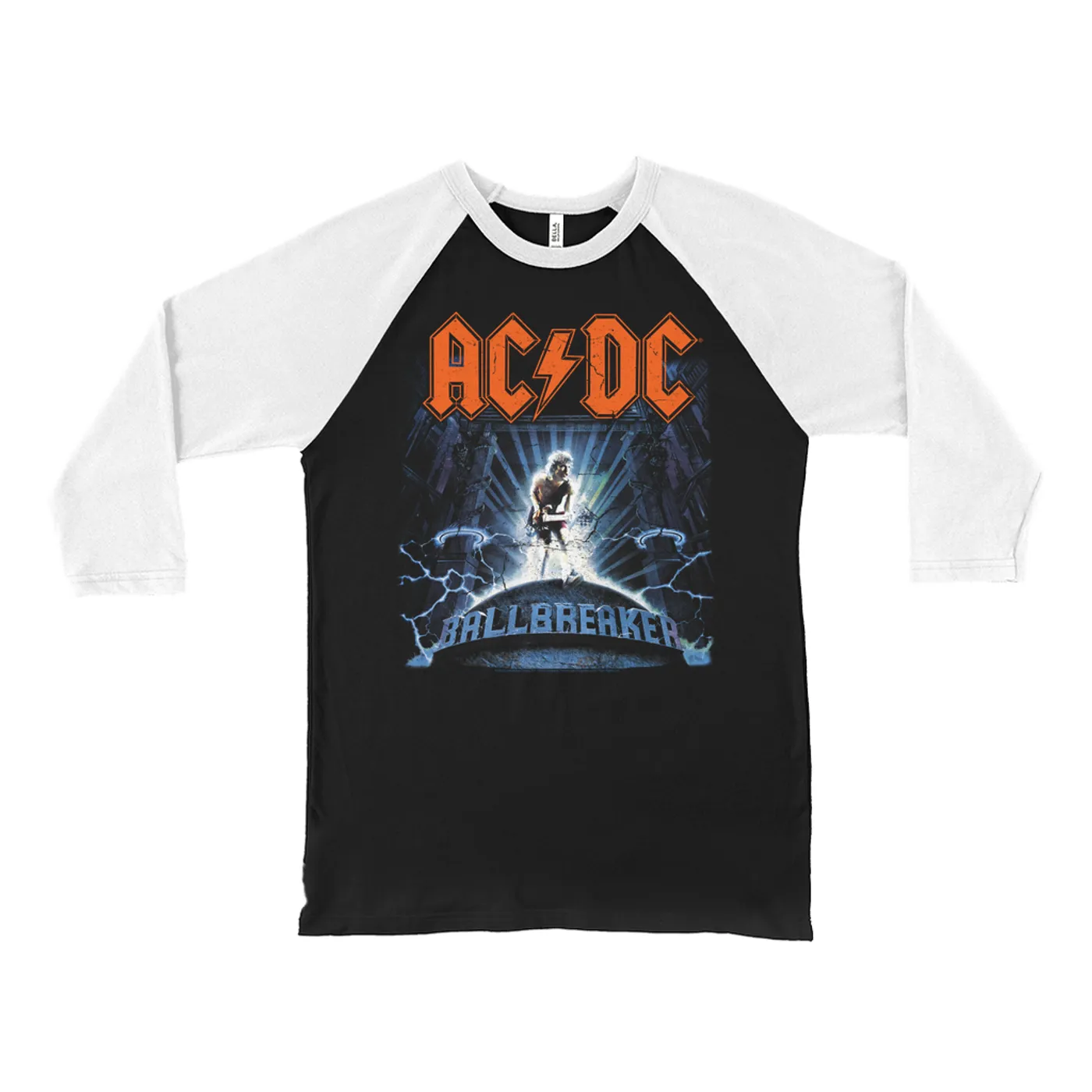 AC/DC 3/4 Sleeve Baseball Tee | Ballbreaker Album Design Distressed ACDC Shirt