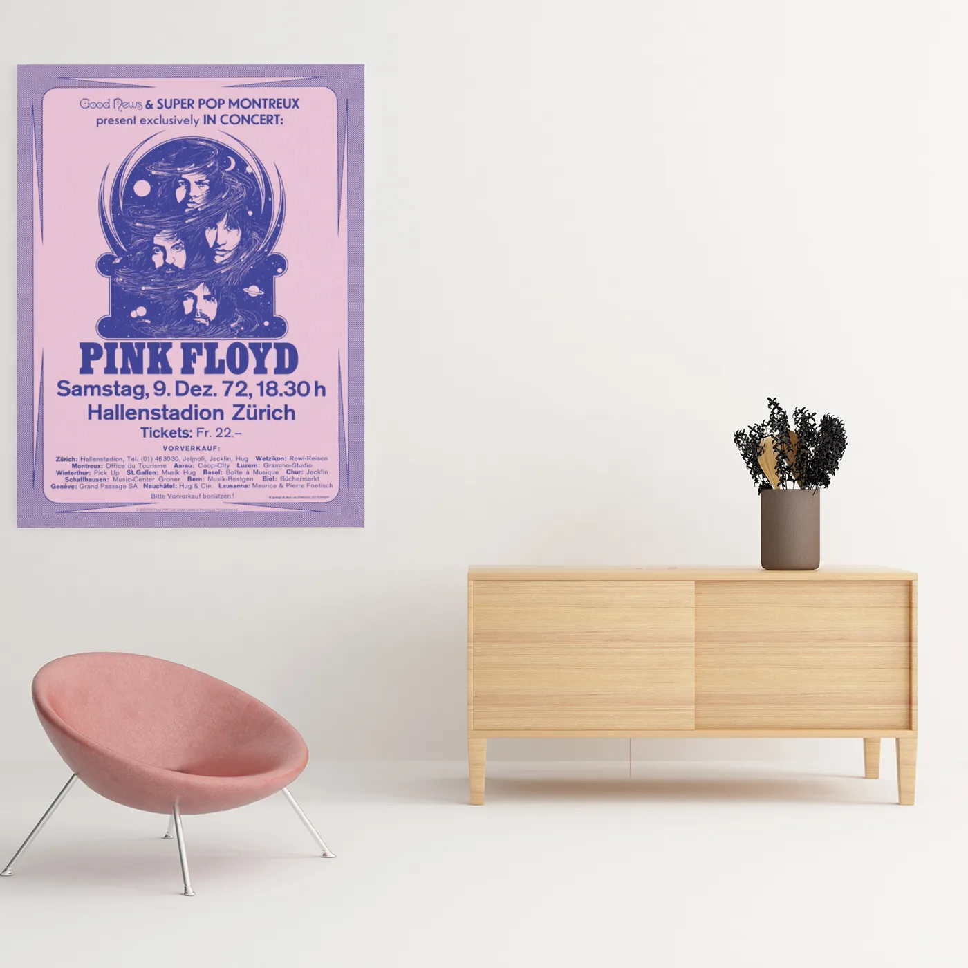 Pink Floyd Wall Art | 1972 Hallenstadion Zurich Concert Pink Floyd Canvas Wrap