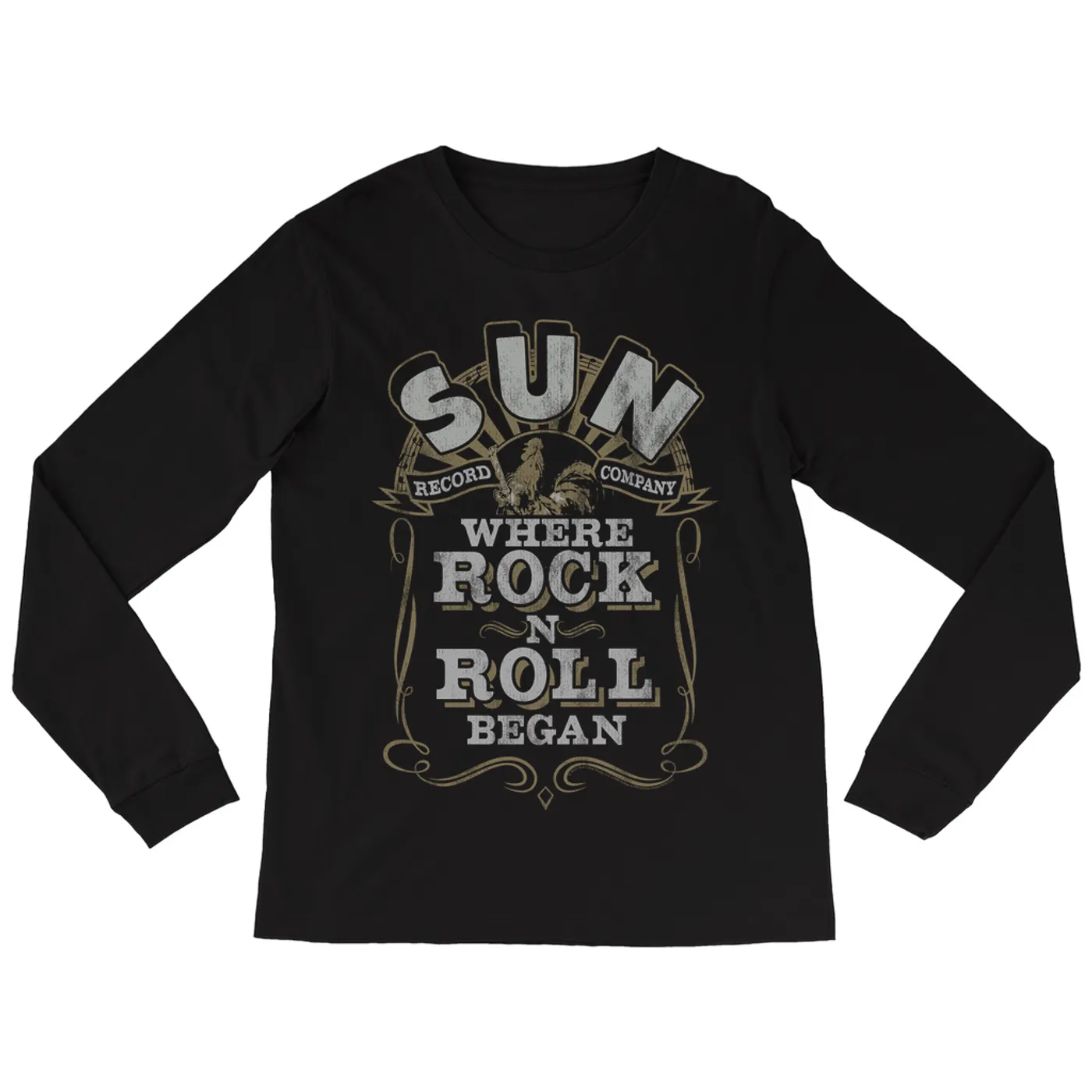 Sun Records Long Sleeve Shirt | Where Rock n Roll Began Filigree Design Distressed Sun Records Shirt