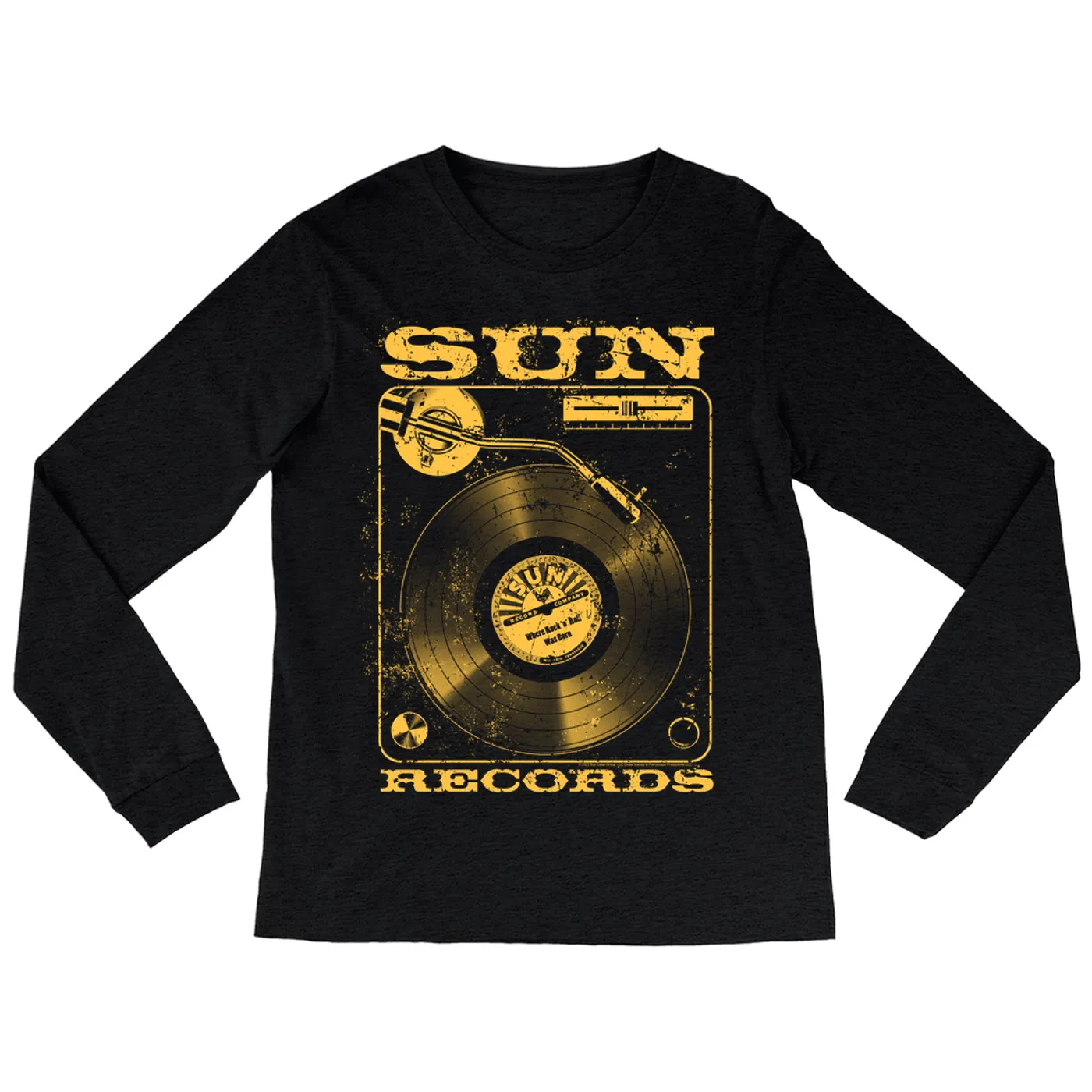 Sun Records Long Sleeve Shirt | Sun Records On The Turntable Distressed Sun Records Shirt