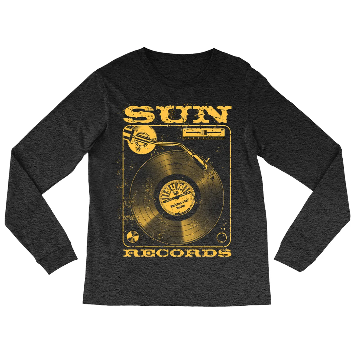 Sun Records Long Sleeve Shirt | Sun Records On The Turntable Distressed Sun Records Shirt