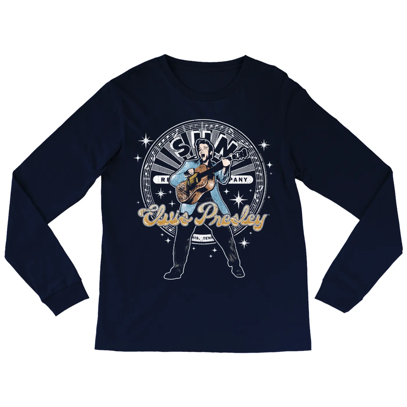 Sun Records Long Sleeve Shirt | Singing Elvis Presley With Record Label Logo Sun Records Shirt
