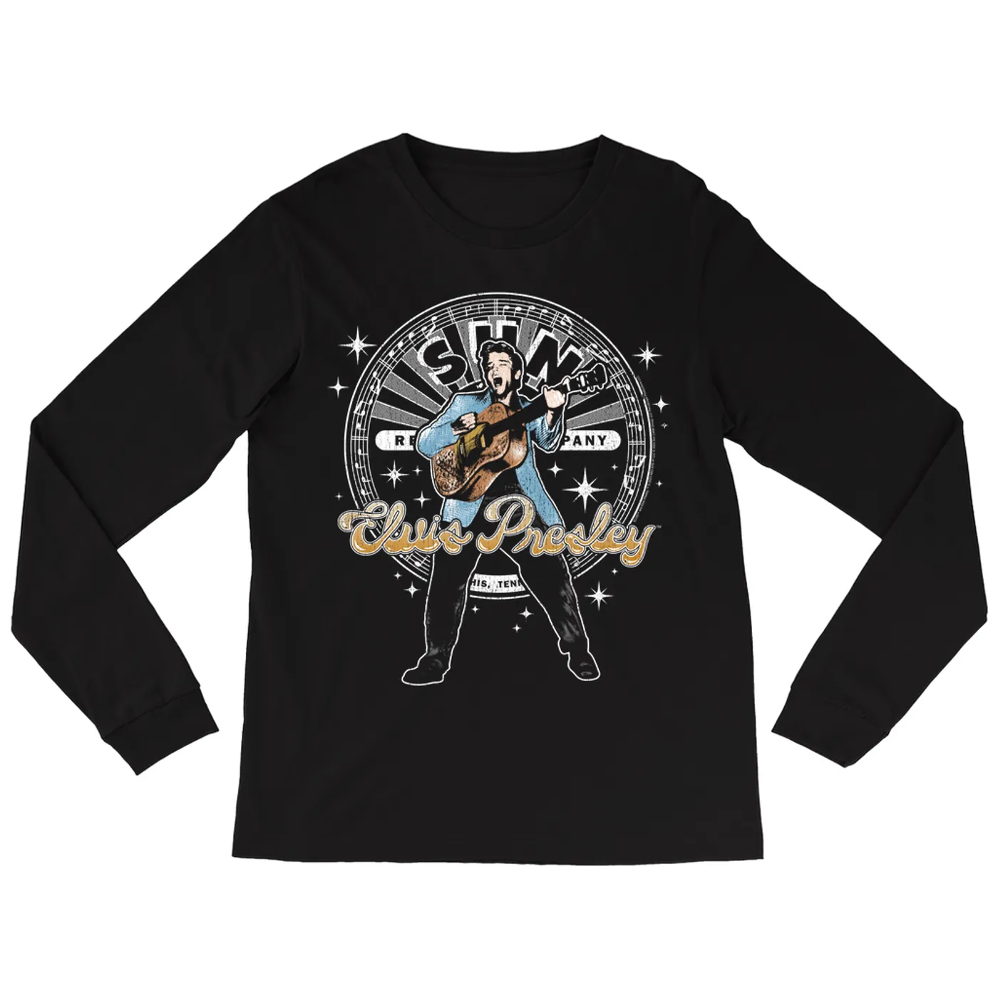 Sun Records Long Sleeve Shirt | Singing Elvis Presley With Record Label Logo Sun Records Shirt