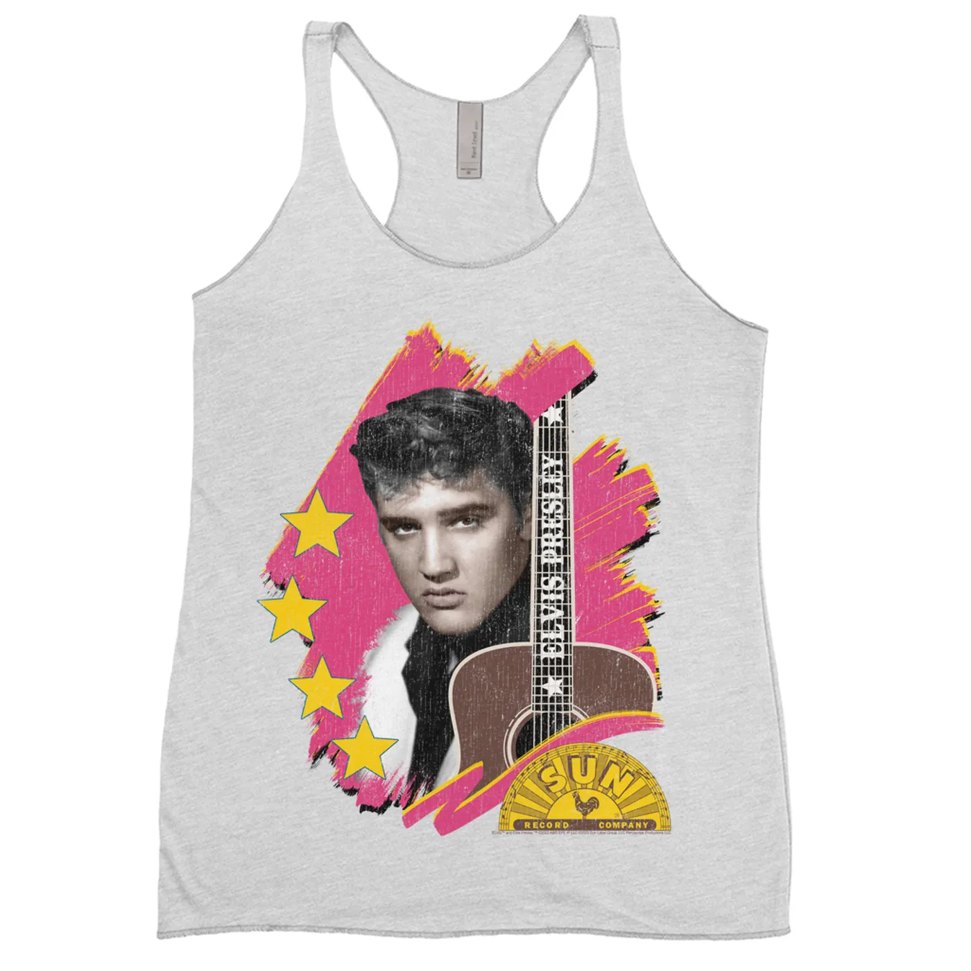 Elvis Presley Sun Records Ladies' Tank Top | Guitar With Pink Brush Strokes Distressed (Merchbar Exclusive) Sun Records Shirt