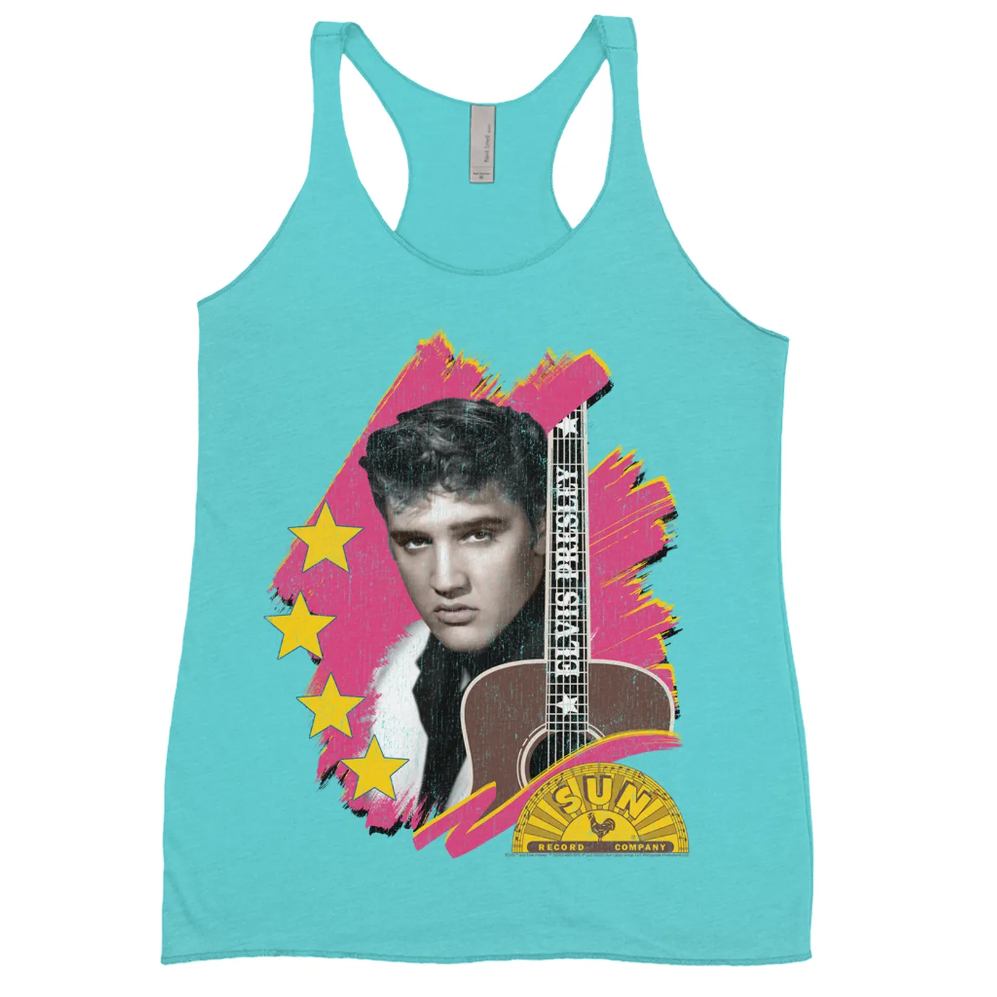 Elvis Presley Sun Records Ladies' Tank Top | Guitar With Pink Brush Strokes Distressed (Merchbar Exclusive) Sun Records Shirt