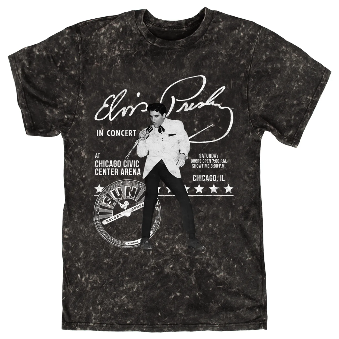 Sun Records T-shirt | Elvis Presley Chicago Civic Center Arena Show (Merchbar Exclusive) Sun Records Mineral Wash Shirt