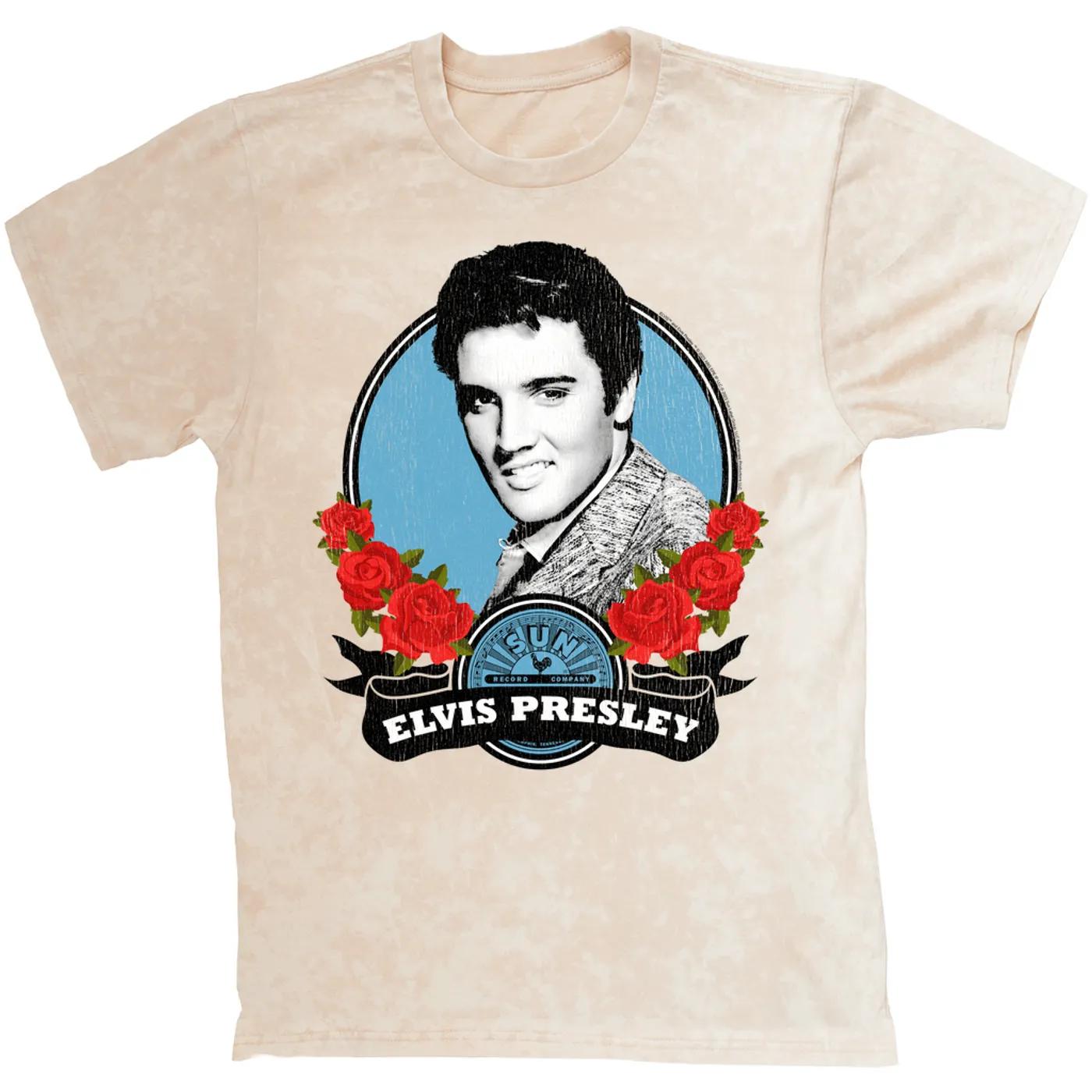 Sun Records T-shirt | Elvis Presley In Roses Distressed (Merchbar Exclusive) Sun Records Mineral Wash Shirt