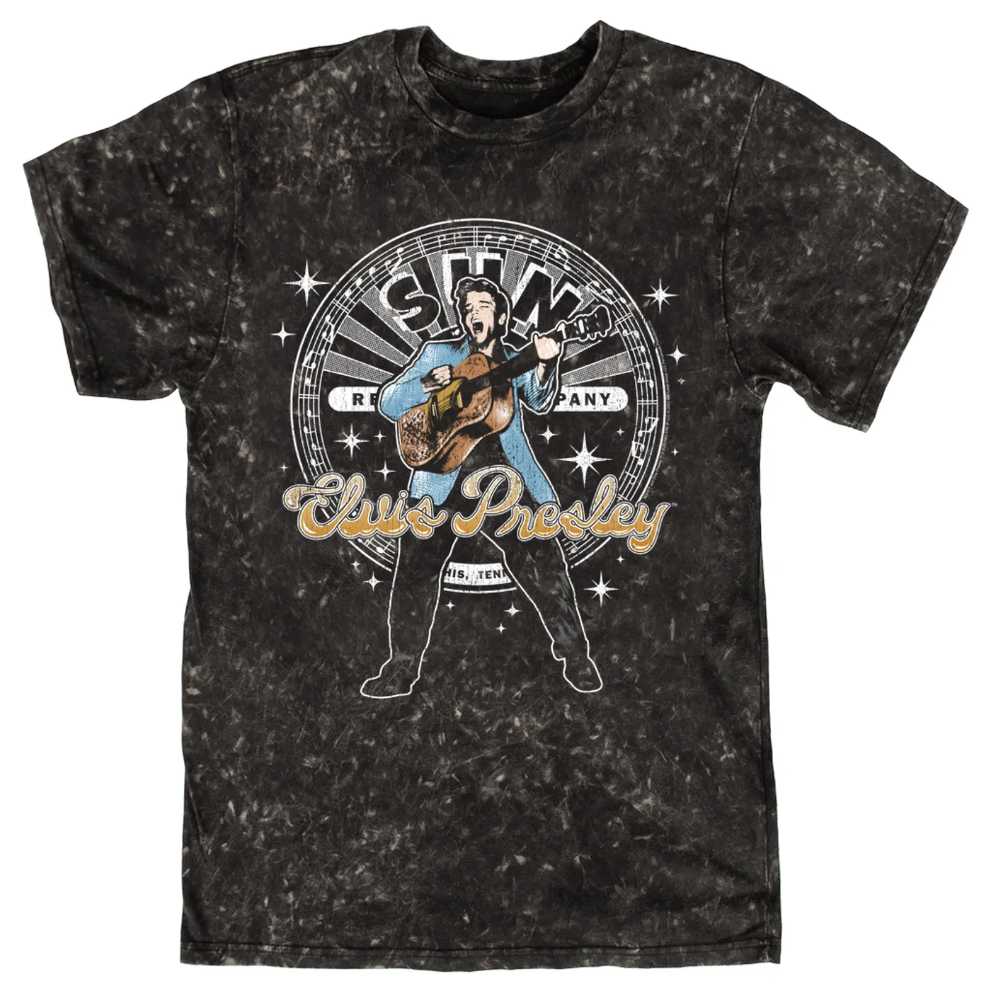 Sun Records T-shirt | Singing Elvis Presley With Record Label Logo Sun Records Mineral Wash Shirt