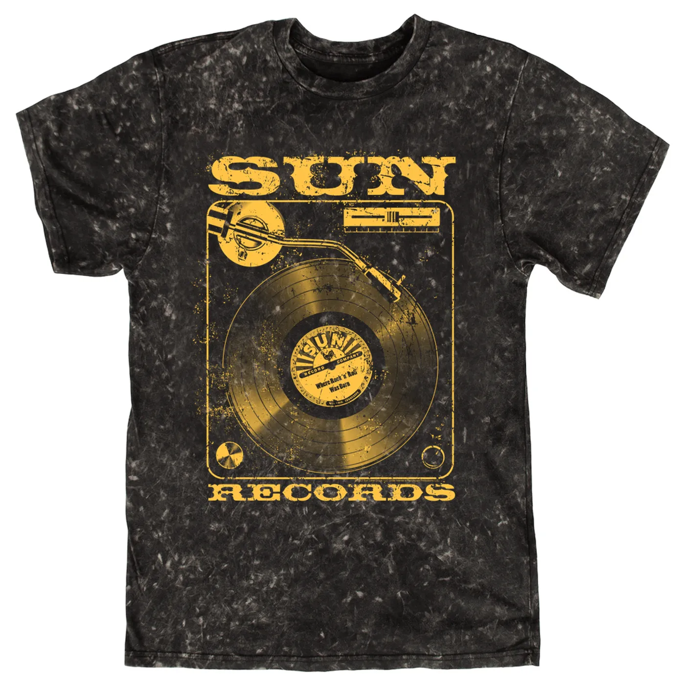 Sun Records T-shirt | Sun Records On The Turntable Distressed Sun Records Mineral Wash Shirt