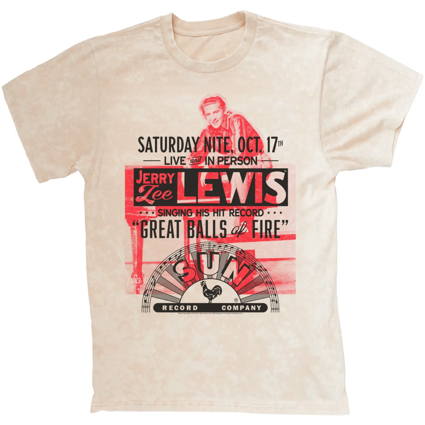 Jerry Lee Lewis Sun Records T-shirt | Great Balls of Fire Live In Concert Sun Records Mineral Wash Shirt