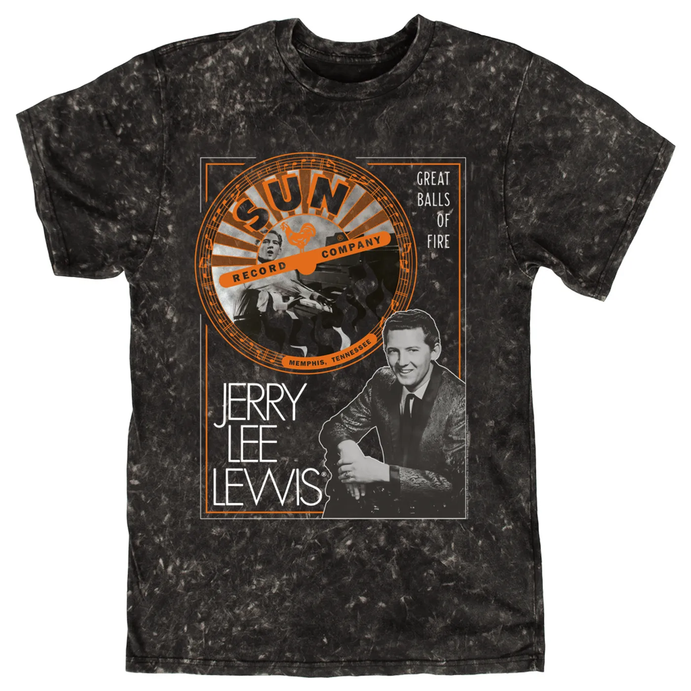 Jerry Lee Lewis Sun Records T-shirt | Great Balls of Fire Design Sun Records Mineral Wash Shirt