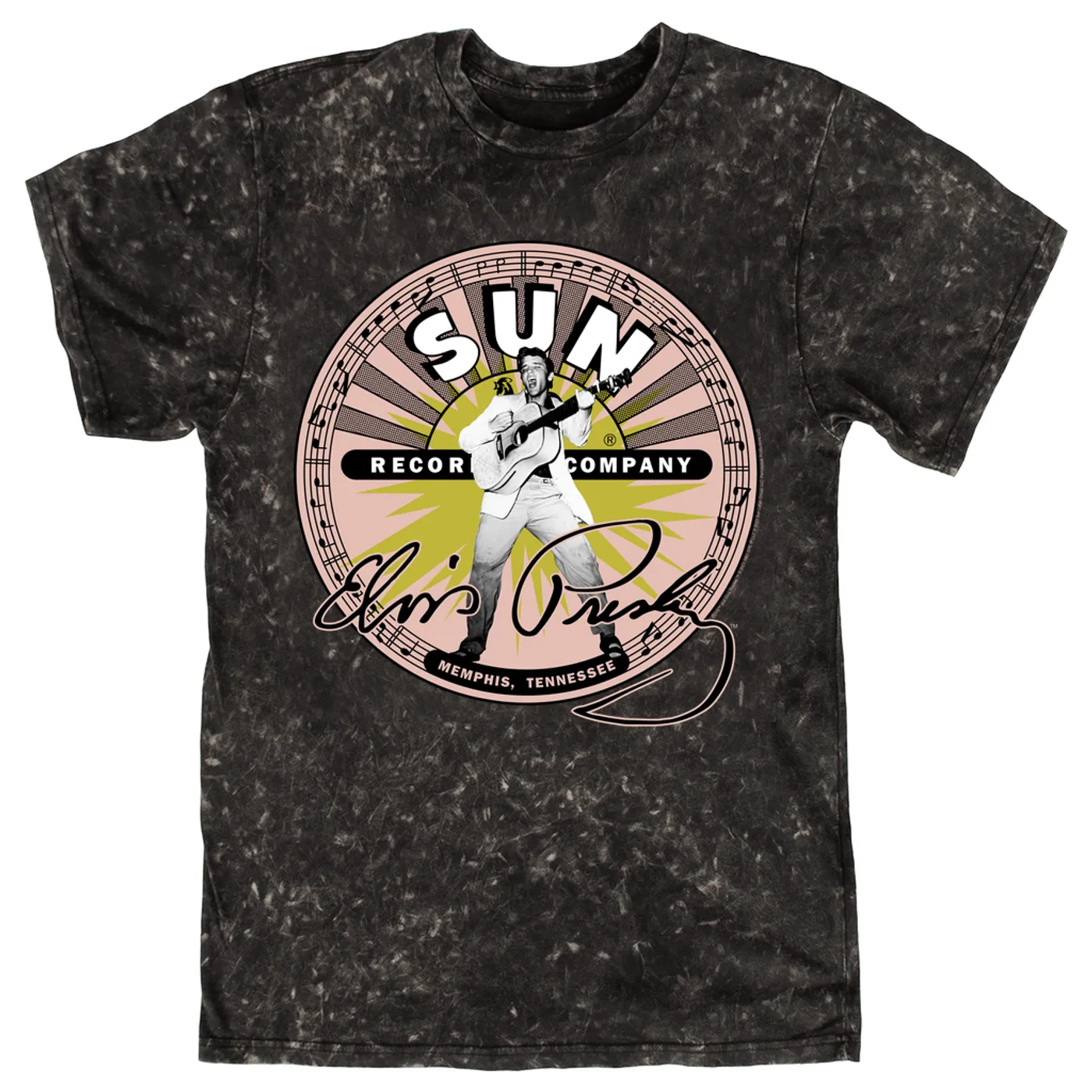 Sun Records T-shirt | Elvis Presley SIgnature With Burst (Merchbar Exclusive) Sun Records Mineral Wash Shirt