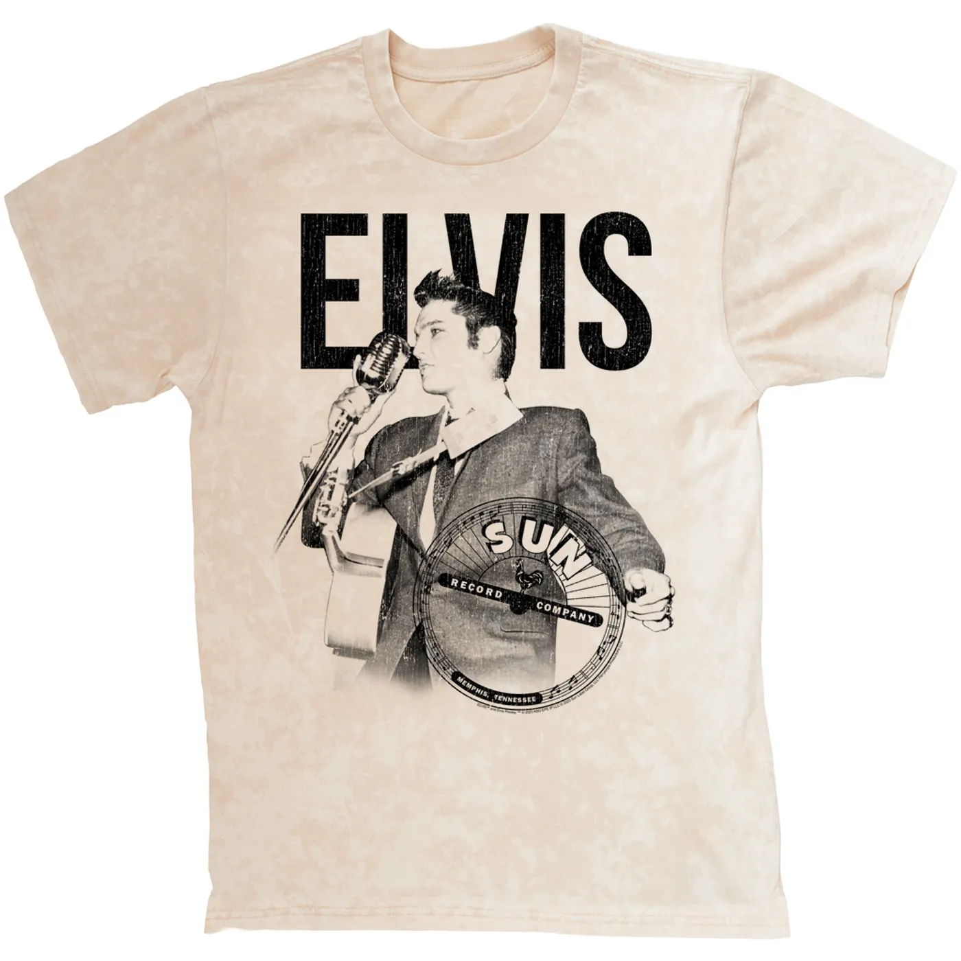 Sun Records T-shirt | Elvis Presley Solo Live Black Distressed Sun Records Mineral Wash Shirt