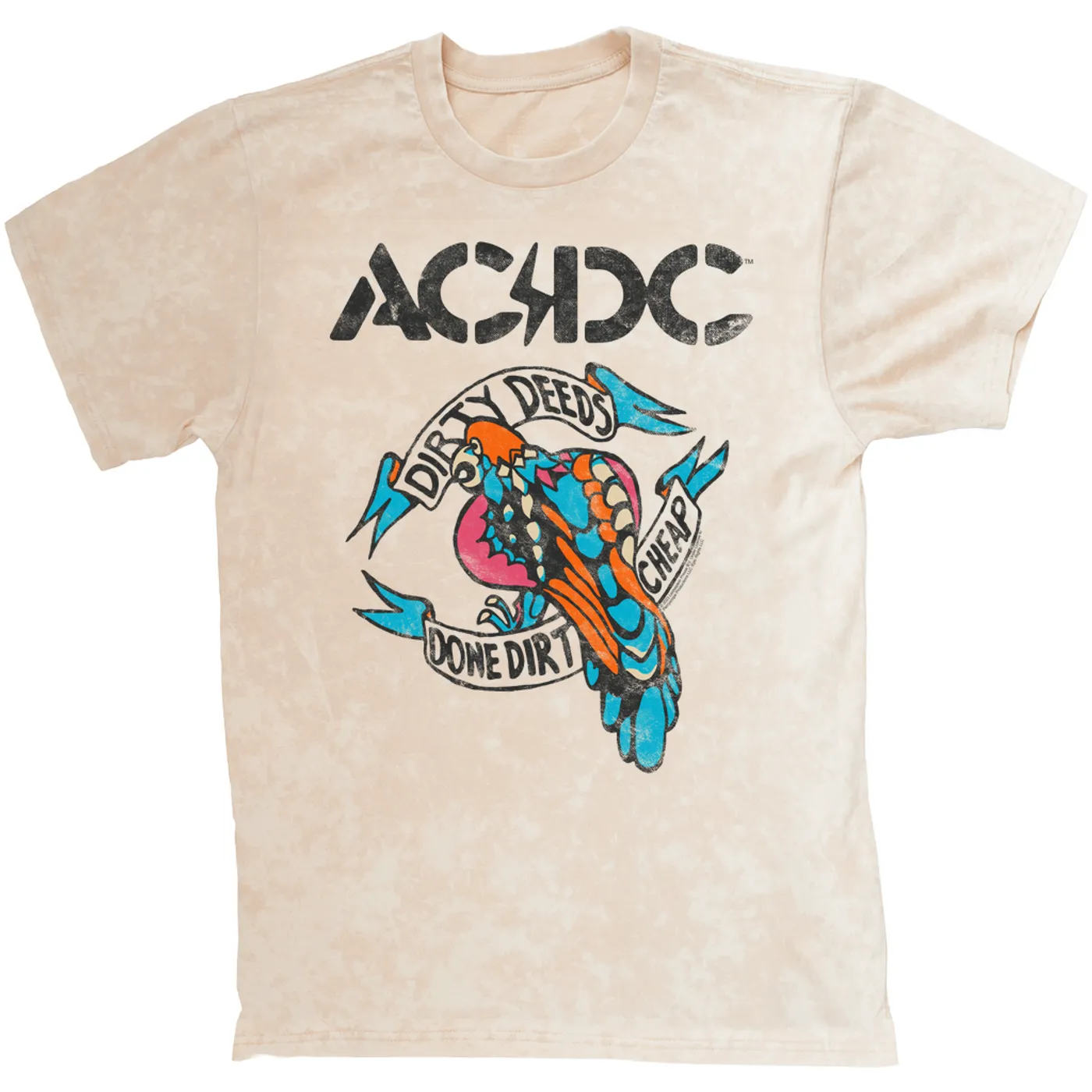 AC/DC T-shirt | Colorful Dirty Deeds Done Dirt Cheap Tattoo Distressed (Merchbar Exclusive) ACDC Mineral Wash Shirt
