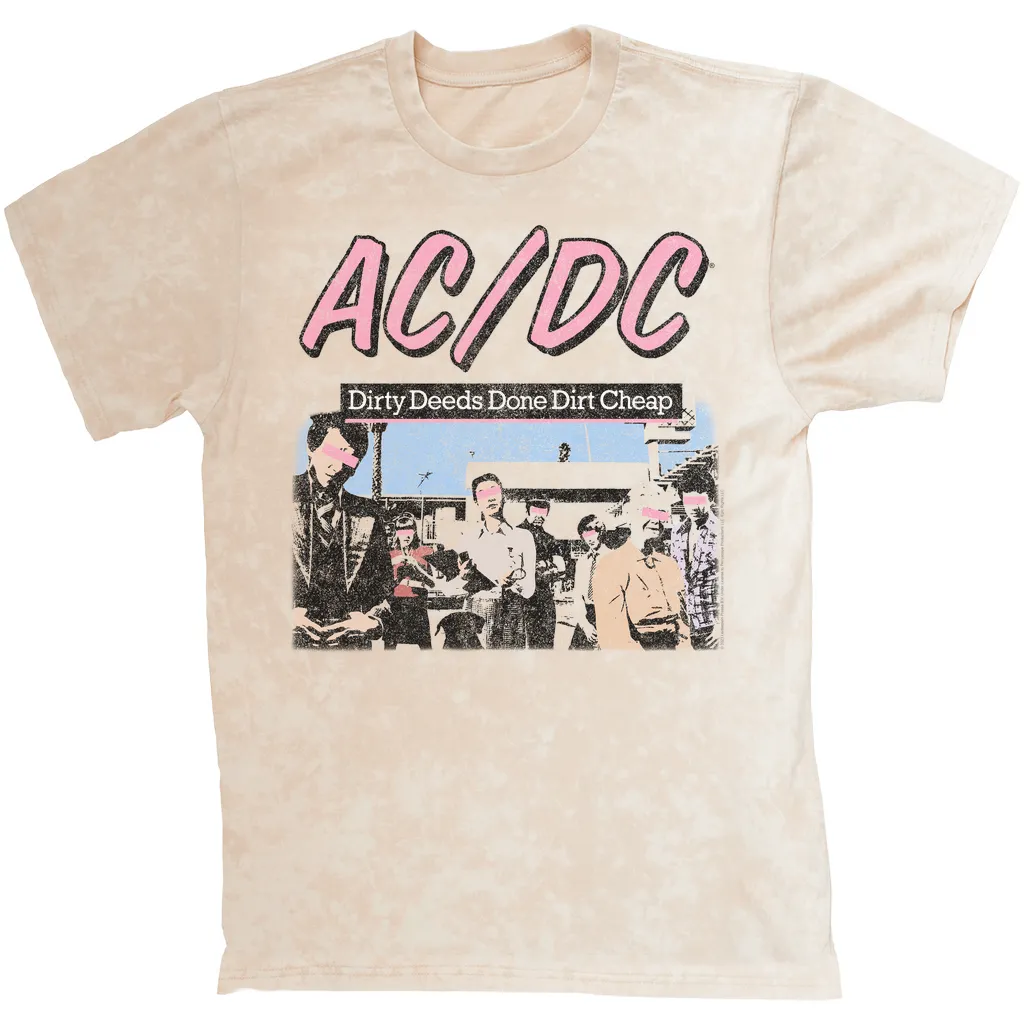 T-shirt | Dirty Deeds Done Dirt Cheap Pink Design Distressed Mineral Wash Shirt