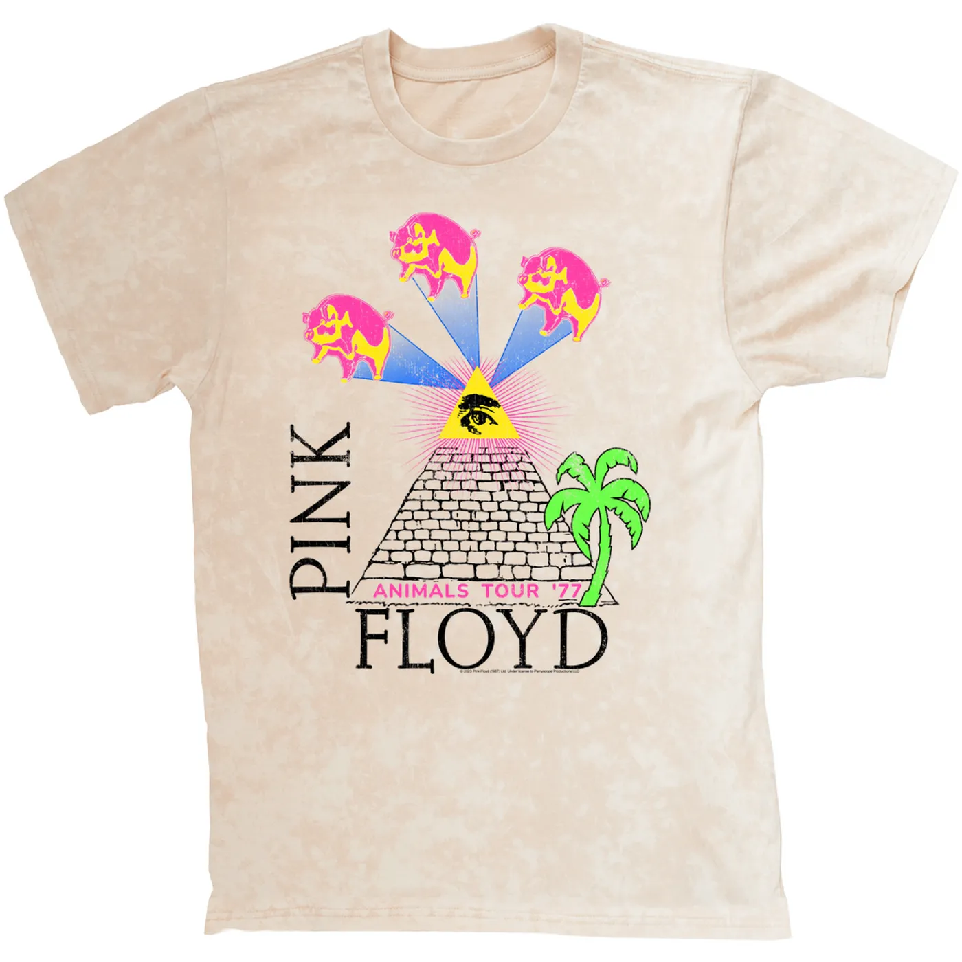 Pink Floyd T-shirt | Neon Animals Tour '77 Design (Merchbar Exclusive) Pink Floyd Mineral Wash Shirt