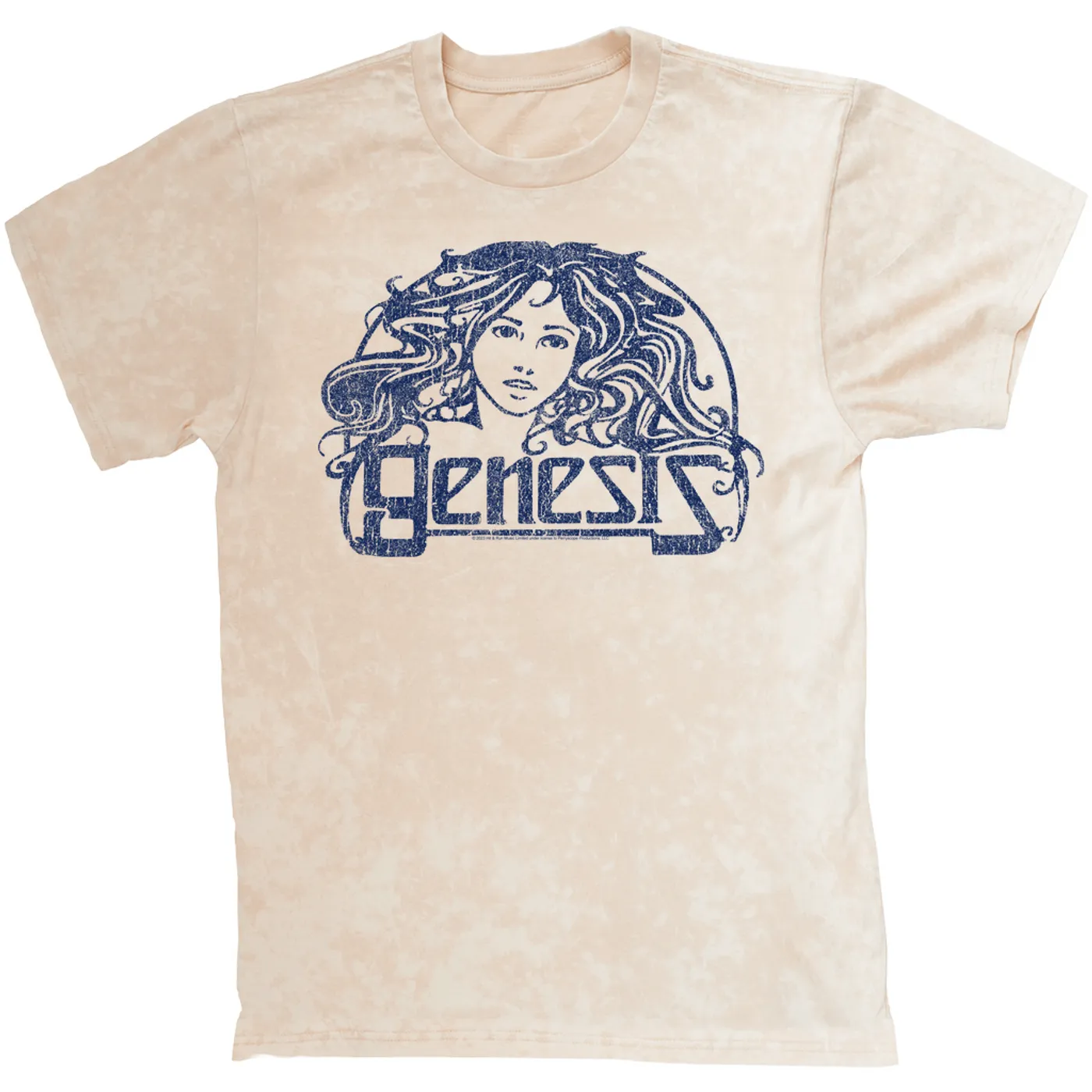 Genesis T-shirt | Navy Vintage Art Nouveau Logo Distressed  (Merchbar Exclusive) Genesis Mineral Wash Shirt