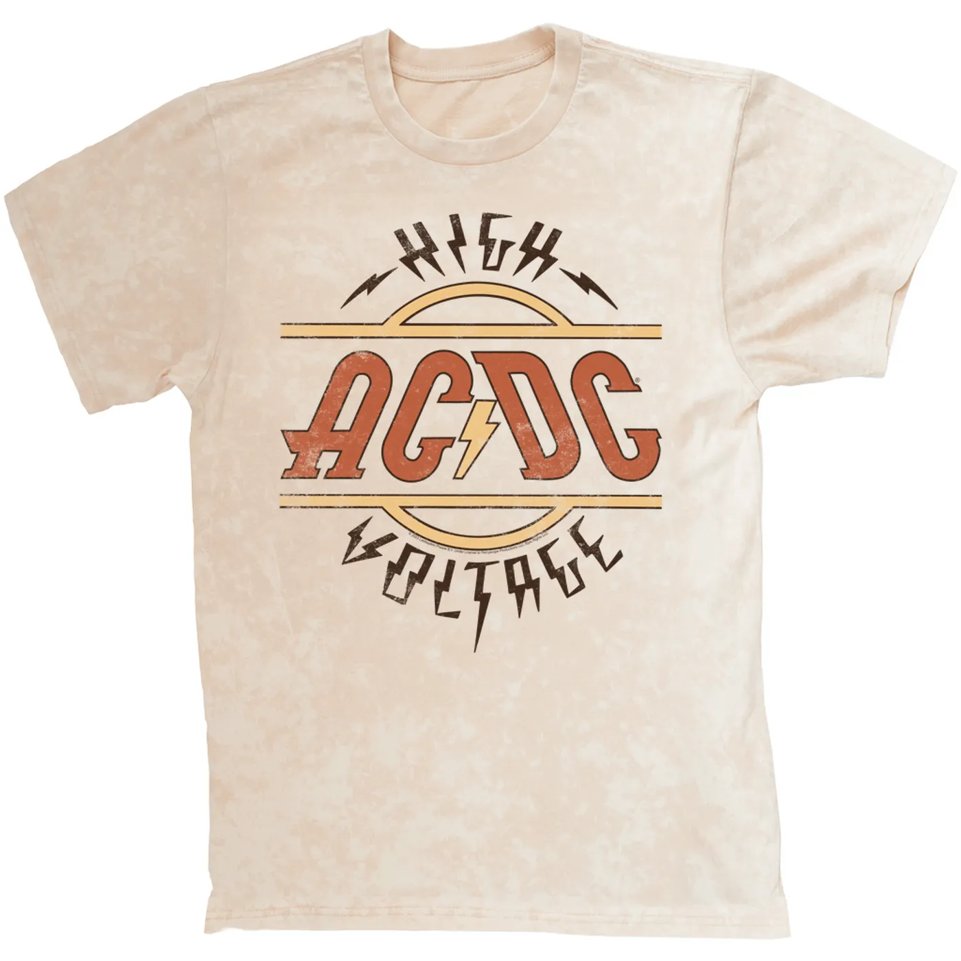 AC/DC T-shirt | Retro Colored High Voltage Design Distressed ACDC Mineral Wash Shirt