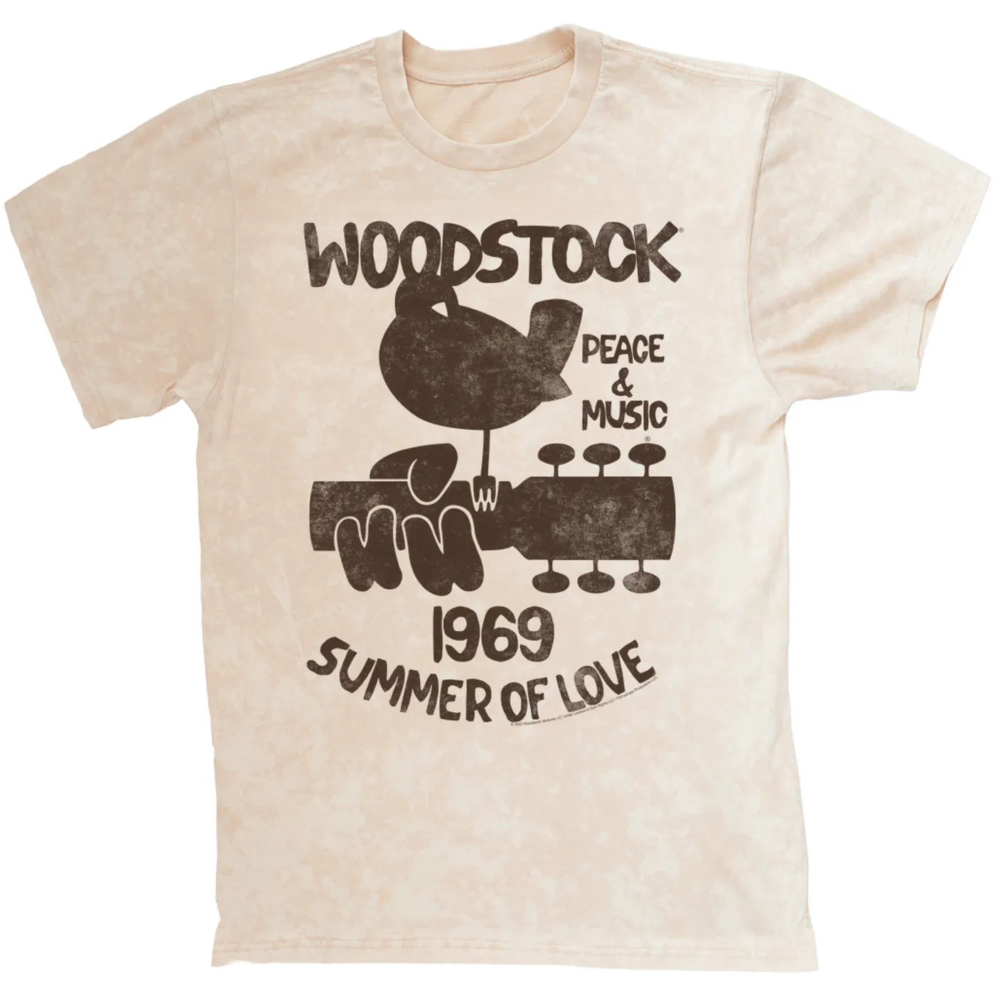 Woodstock T-shirt | Peace And Music 1961 Logo Image Distressed Woodstock Mineral Wash Shirt