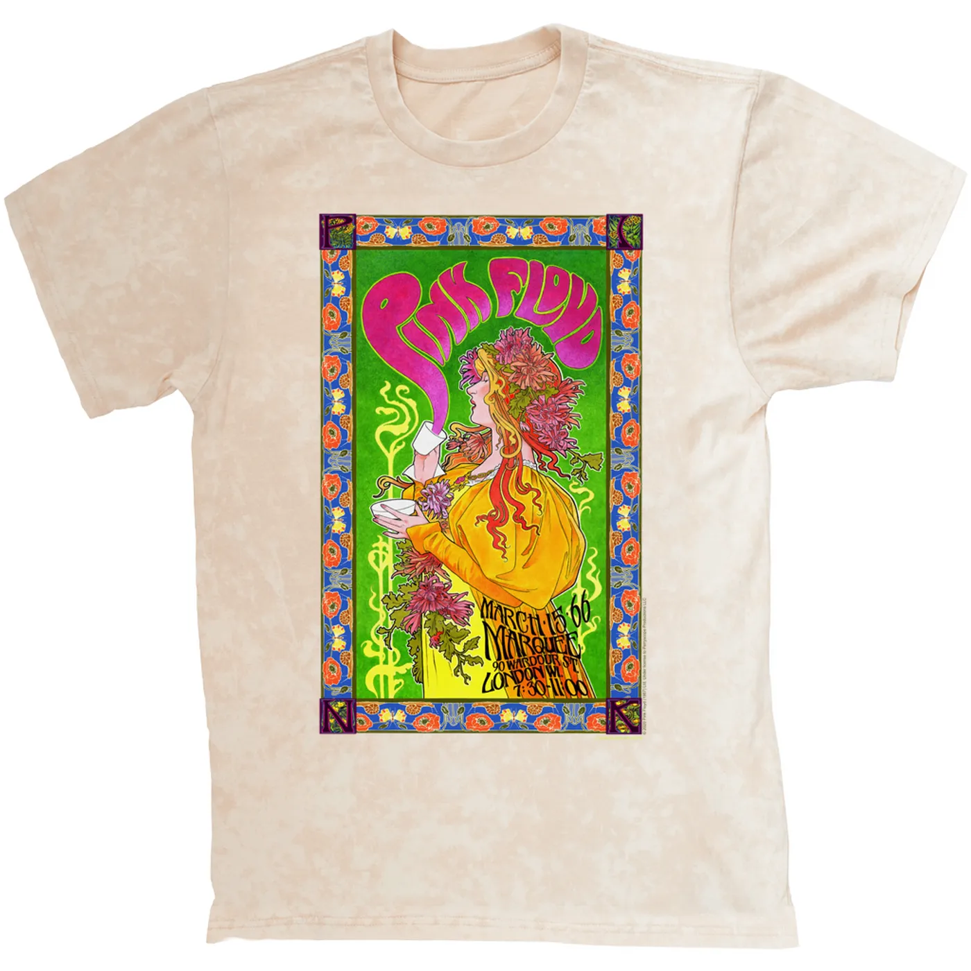 Pink Floyd T-shirt | 1966 Marquee London Concert Poster (Merchbar Exclusive) Pink Floyd Mineral Wash Shirt