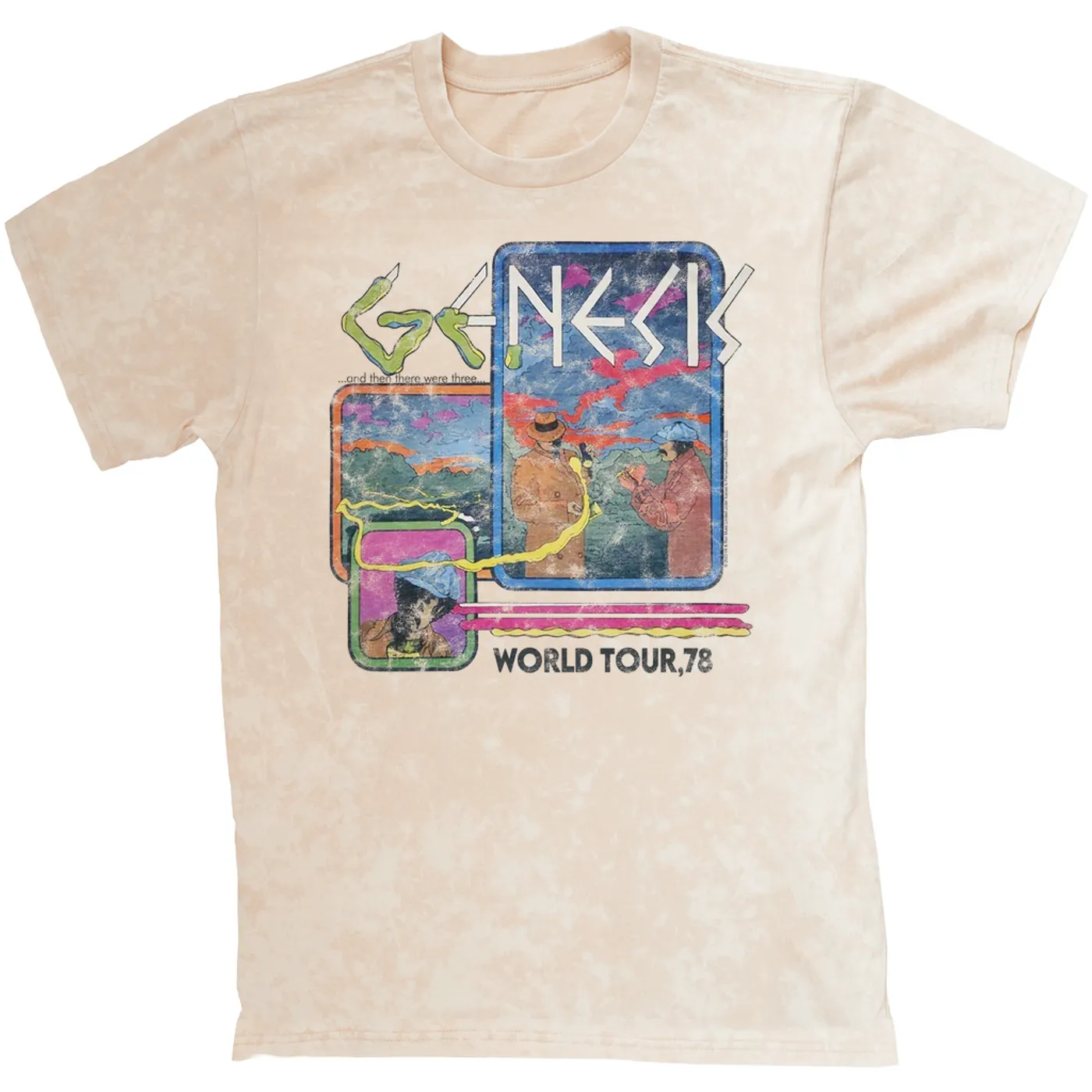 Genesis T-shirt | And Then There Were Three '78 World Tour Distressed Genesis Mineral Wash Shirt