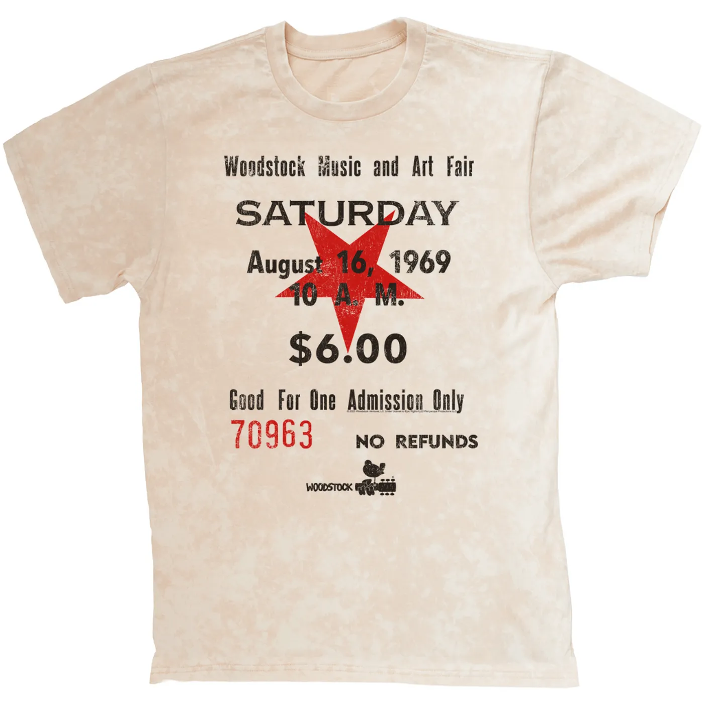 Woodstock T-shirt | Woodstock Music And Art Fair Ticket Stub Design (Merchbar Exclusive) Woodstock Mineral Wash Shirt