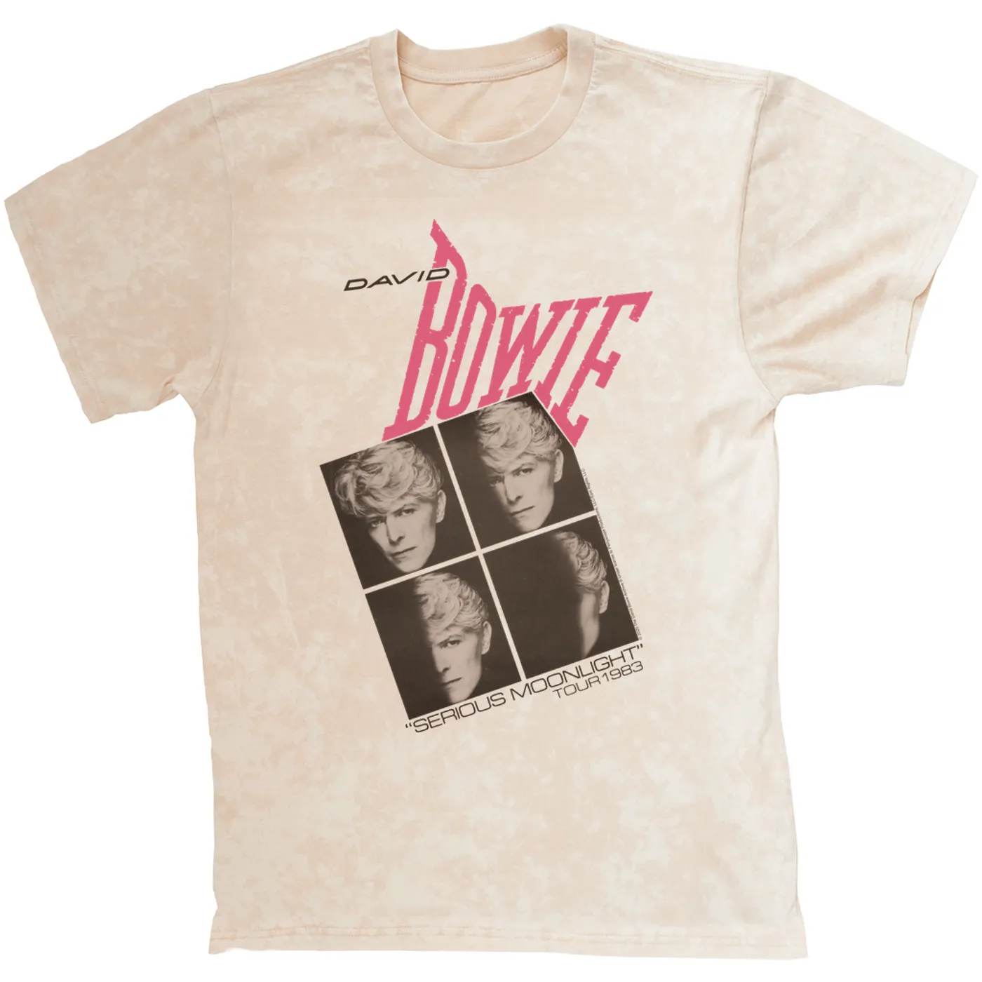 David Bowie T-shirt | Serious Moonlight 1983 Concert Tour Poster Pink (Merchbar Exclusive) David Bowie Mineral Wash Shirt