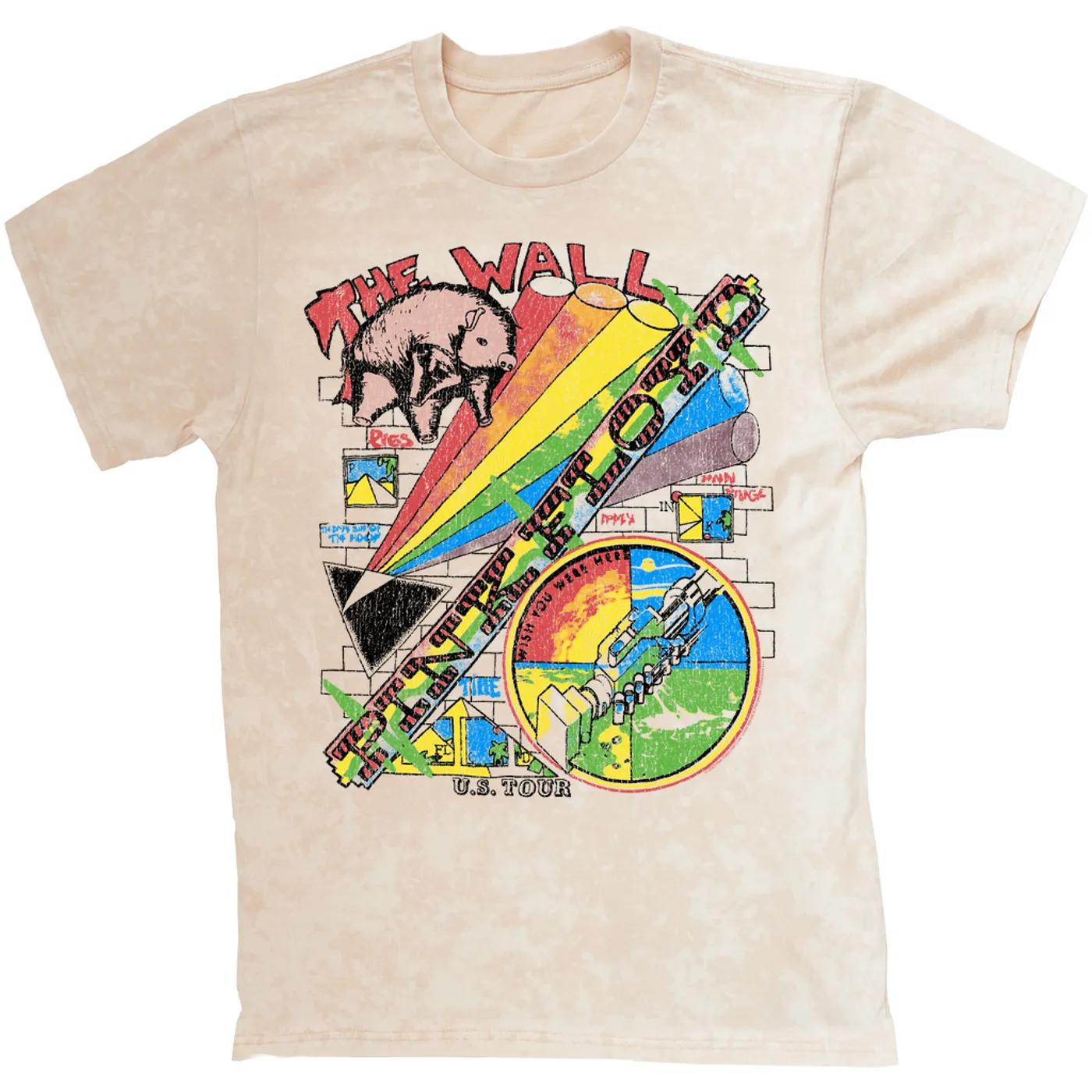 Pink Floyd T-shirt | The Wall U.S. Tour Sketch Distressed Pink Floyd Mineral Wash Shirt