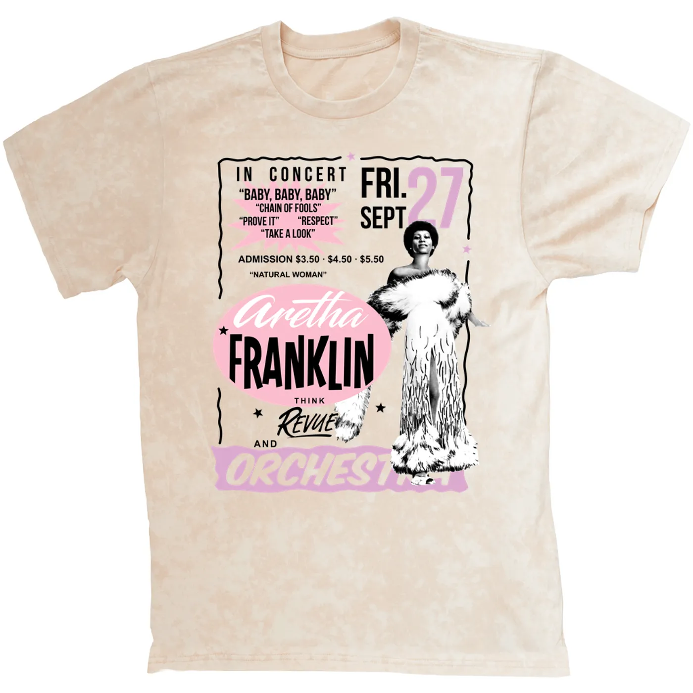 Aretha Franklin T-shirt | Revue And Orchestra In Concert Aretha Franklin Mineral Wash Shirt
