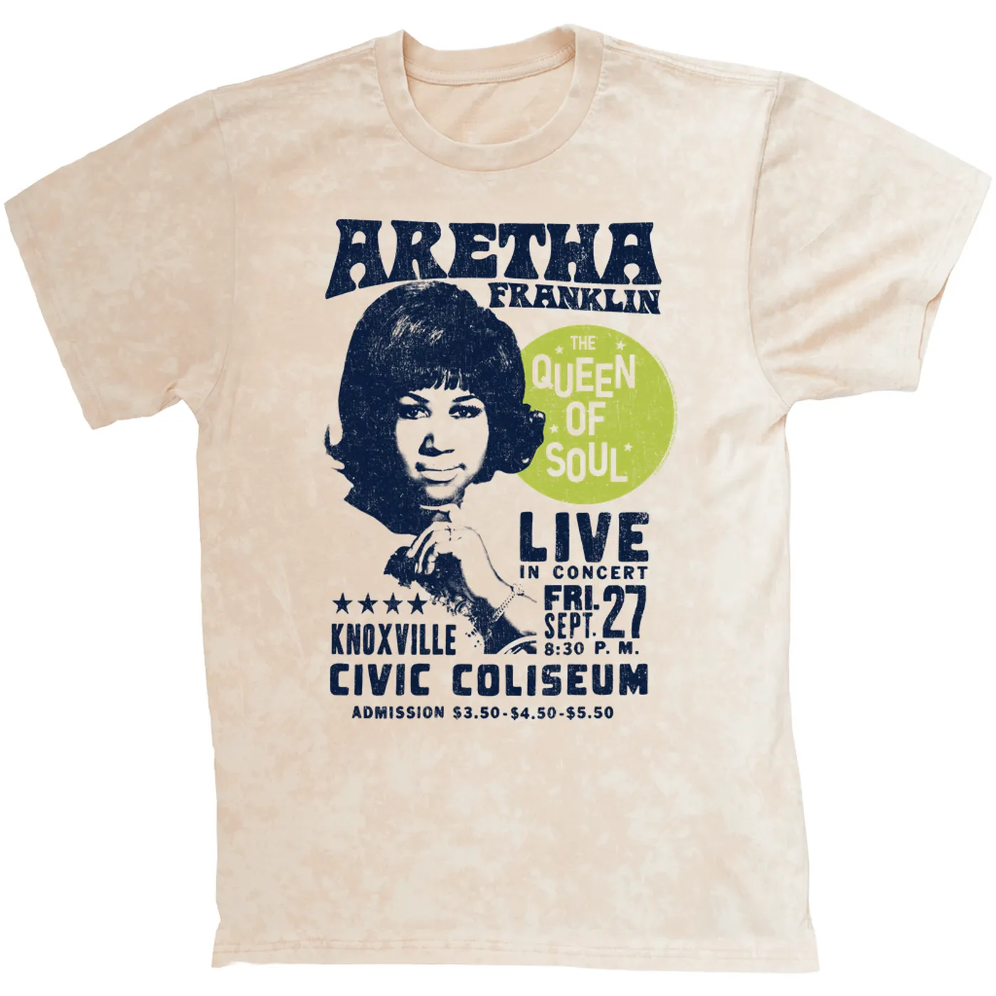 Aretha Franklin T-shirt | Live From Knoxville Civic Coliseum Distressed Aretha Franklin Mineral Wash Shirt