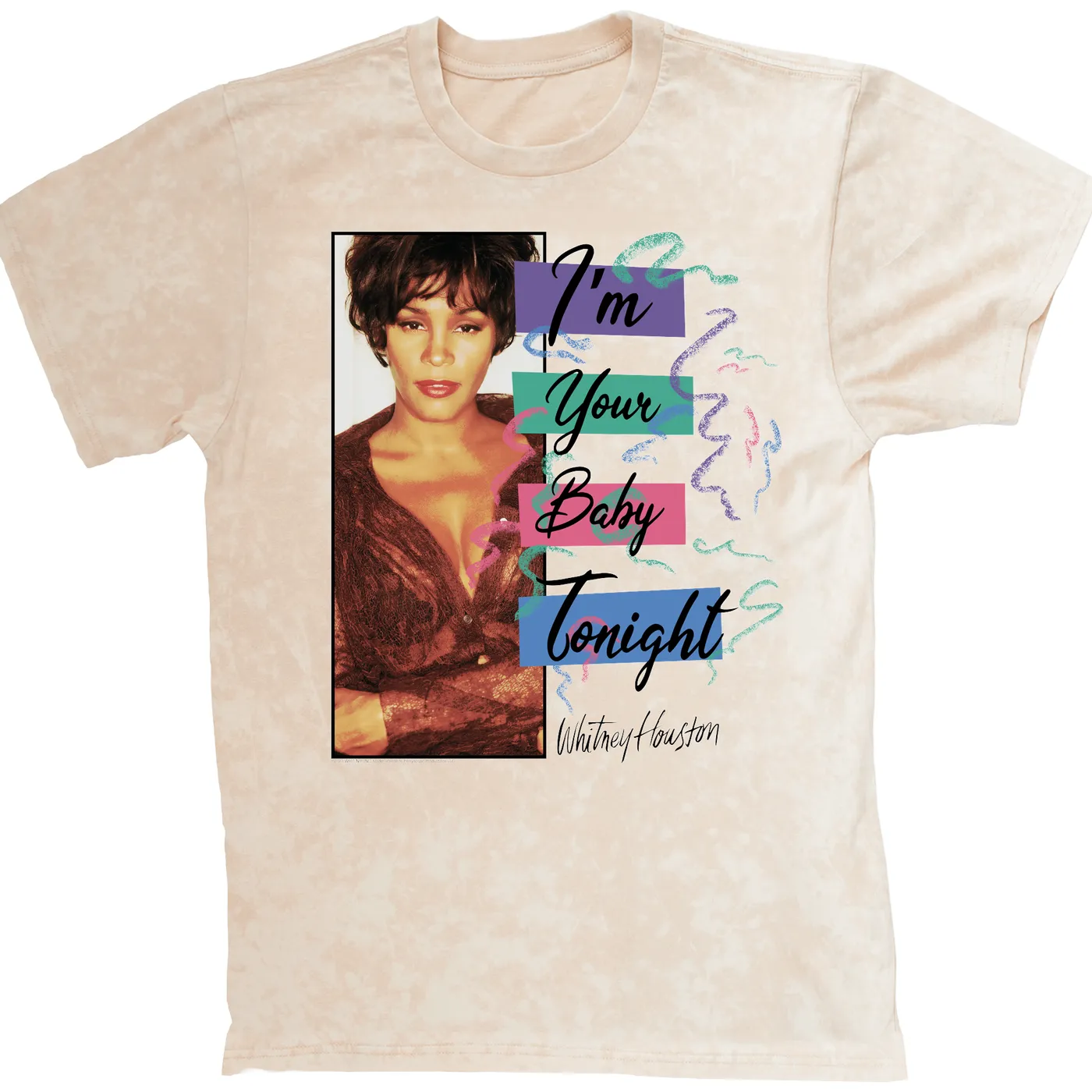 Whitney Houston T-shirt | I'm Your Baby Tonight Pastel Party (Merchbar Exclusive) Whitney Houston Mineral Wash Shirt