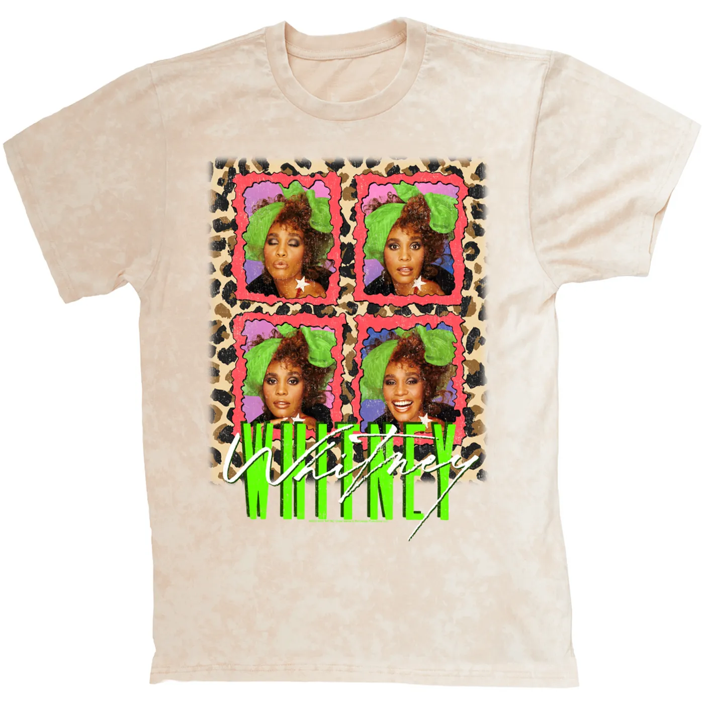 Whitney Houston T-shirt | Leopard Pop Art (Merchbar Exclusive) Whitney Houston Mineral Wash Shirt